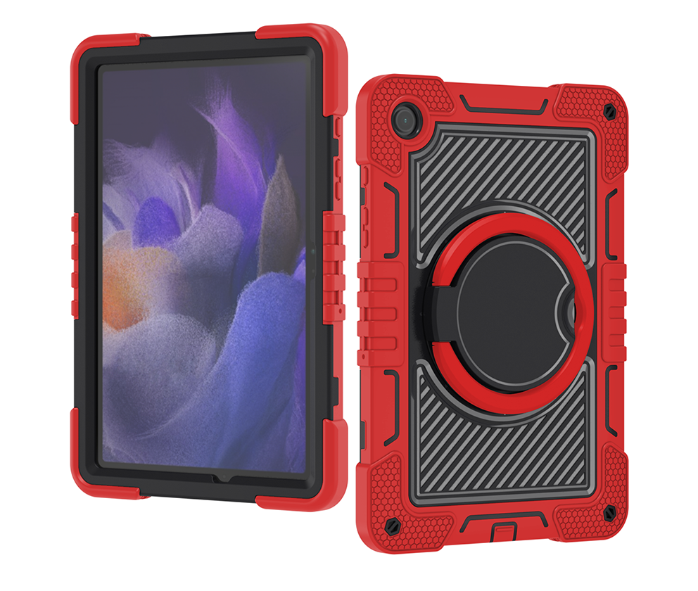 TOZIZO Red Heavy Duty Protective Case for Samsung Tab A9 Plus | 360° Swivel Kickstand Handle, Shoulder Strap, Shockproof Anti-Slip Cover for School & Fleet Procurement