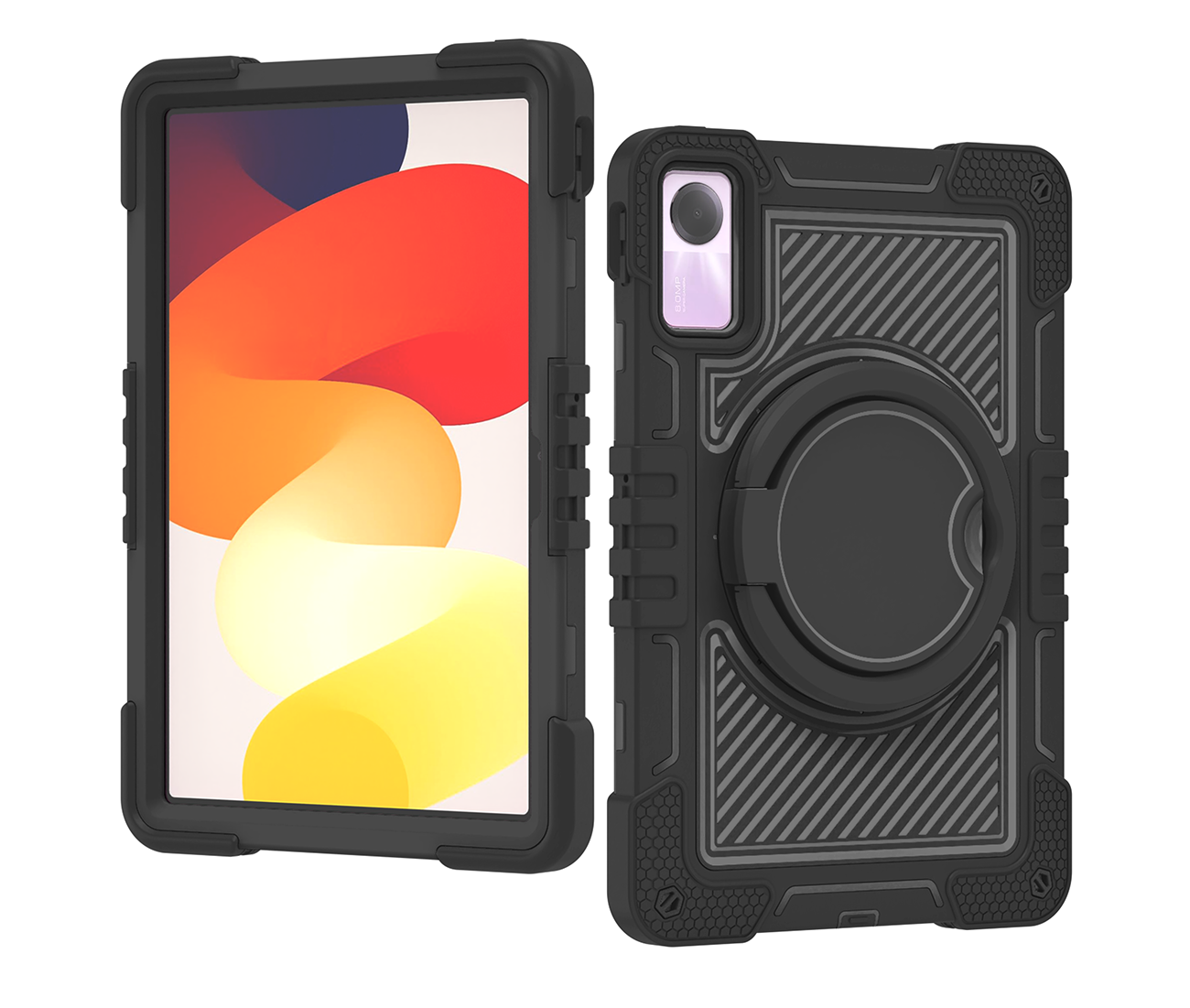 TOZIZO Black Rugged Protective Case for Redmi Pad SE with 360° Rotating Stand, Hand Carry Grip & Adjustable Shoulder Strap