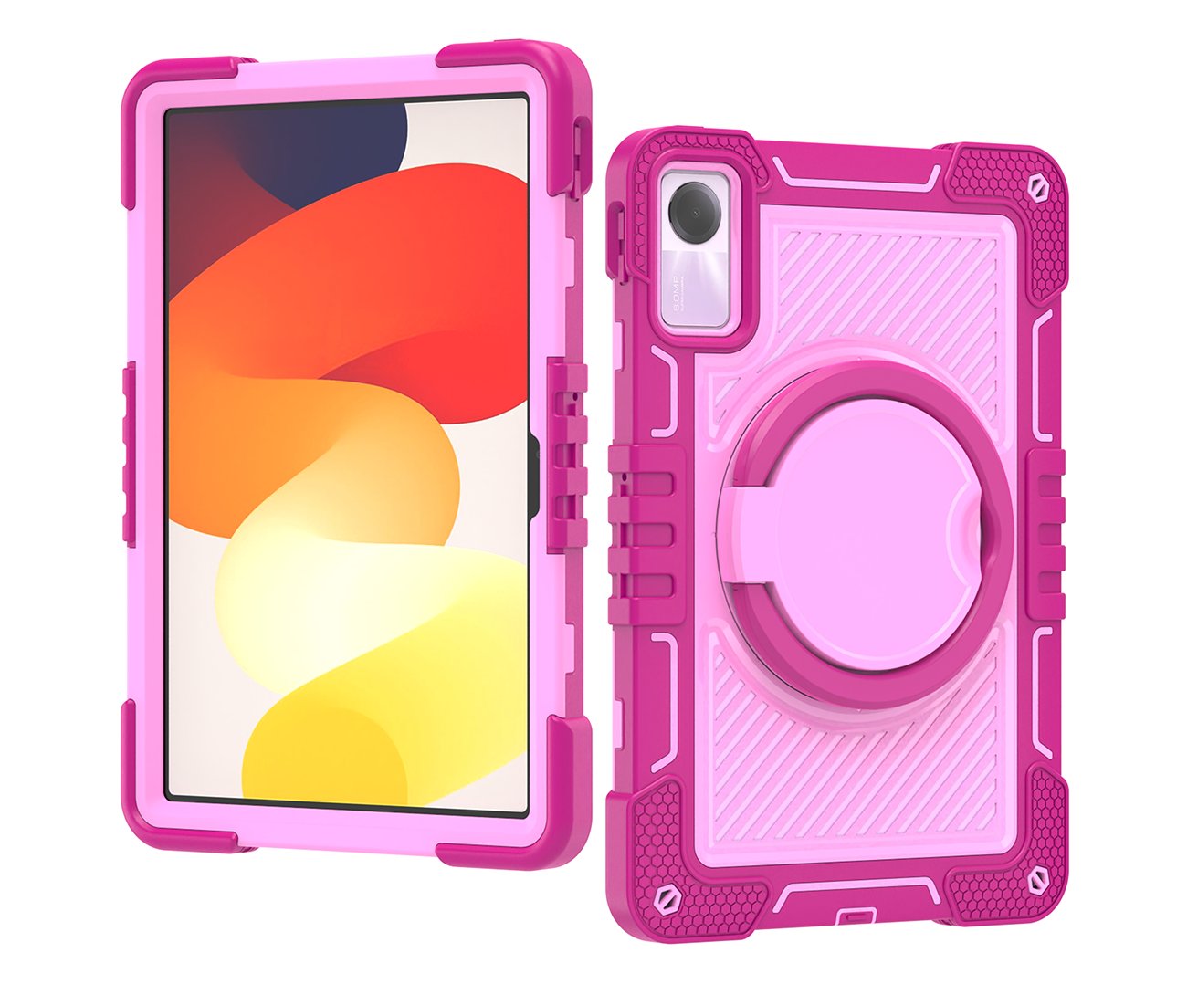 TOZIZO Rose Red Rugged Carry Case for Redmi Pad SE with 360° Swivel Stand, Hand Grip & Wide Adjustable Shoulder Strap