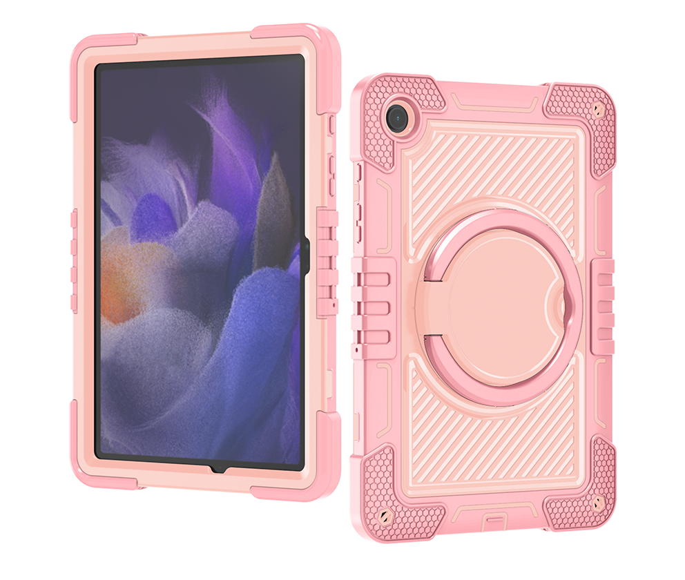 TOZIZO Rose Gold Armor Cover for Samsung Tab A9 Plus | Rotating Carry Handle Stand, Adjustable Crossbody Strap, PC Silicone Case for Retail Wholesale Orders