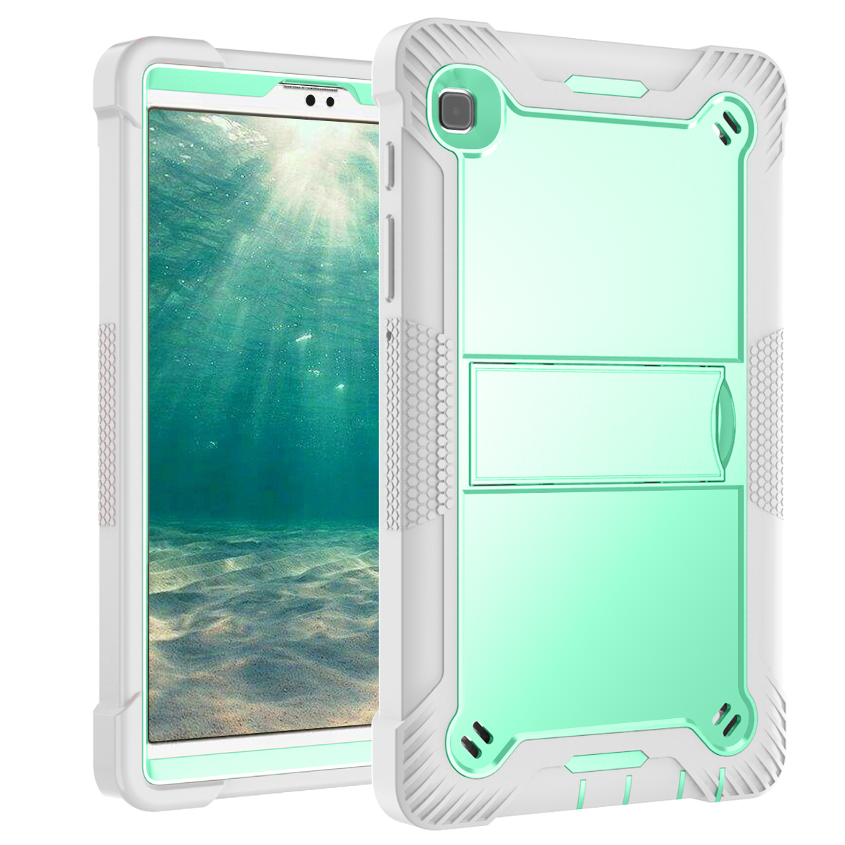 TOZIZO for Samsung Tab A7 Lite Grey Mint Commercial Protective Case with Multi-Angle Foldable Landscape Stand | Education & Enterprise Supply