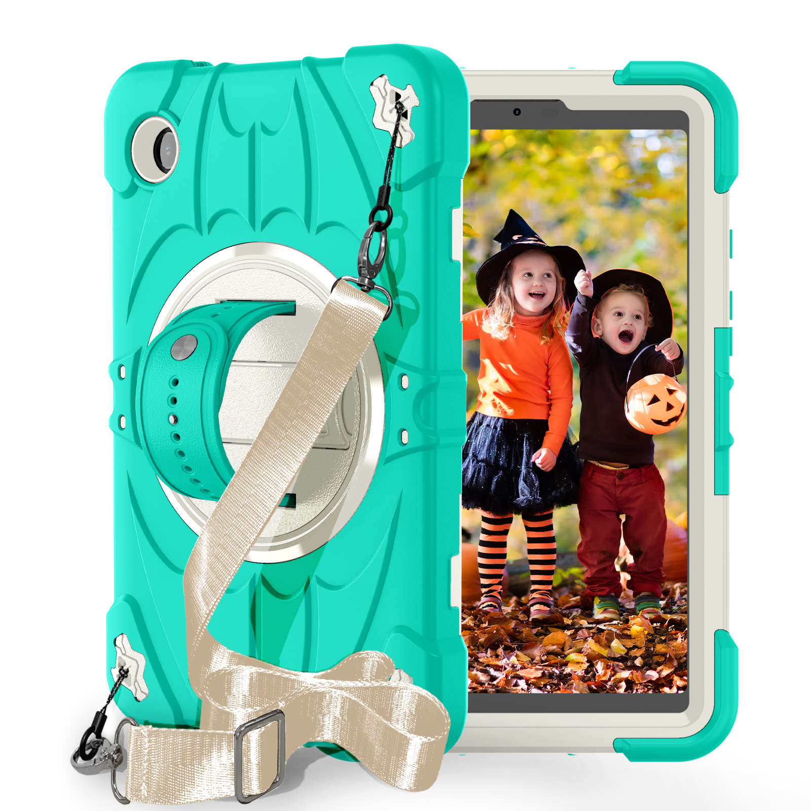 TOZIZO Samsung Tab A9 A11 2025 360° Rotatable Hand Strap & Kickstand Silicone Tablet Case - Shockproof, Multi-Angle, Child-Friendly Design Tablet Case