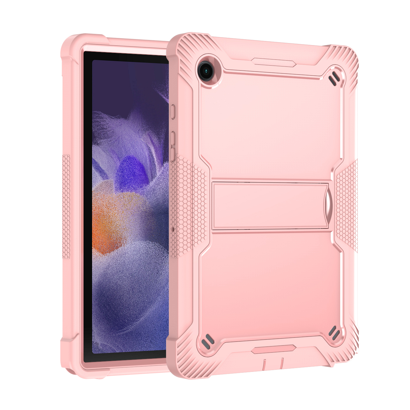 TOZIZO Rose Gold Hybrid Armor Case for Samsung Galaxy Tab A8 2021 with Foldable Landscape Stand