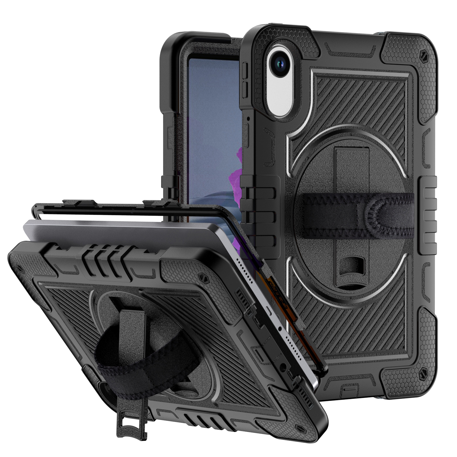 TOZIZO for Redmi Pad 2 Black Rugged 3-Layer Case with 360° Rotating Stand, Hand Strap & Shoulder Strap | B2B Wholesale