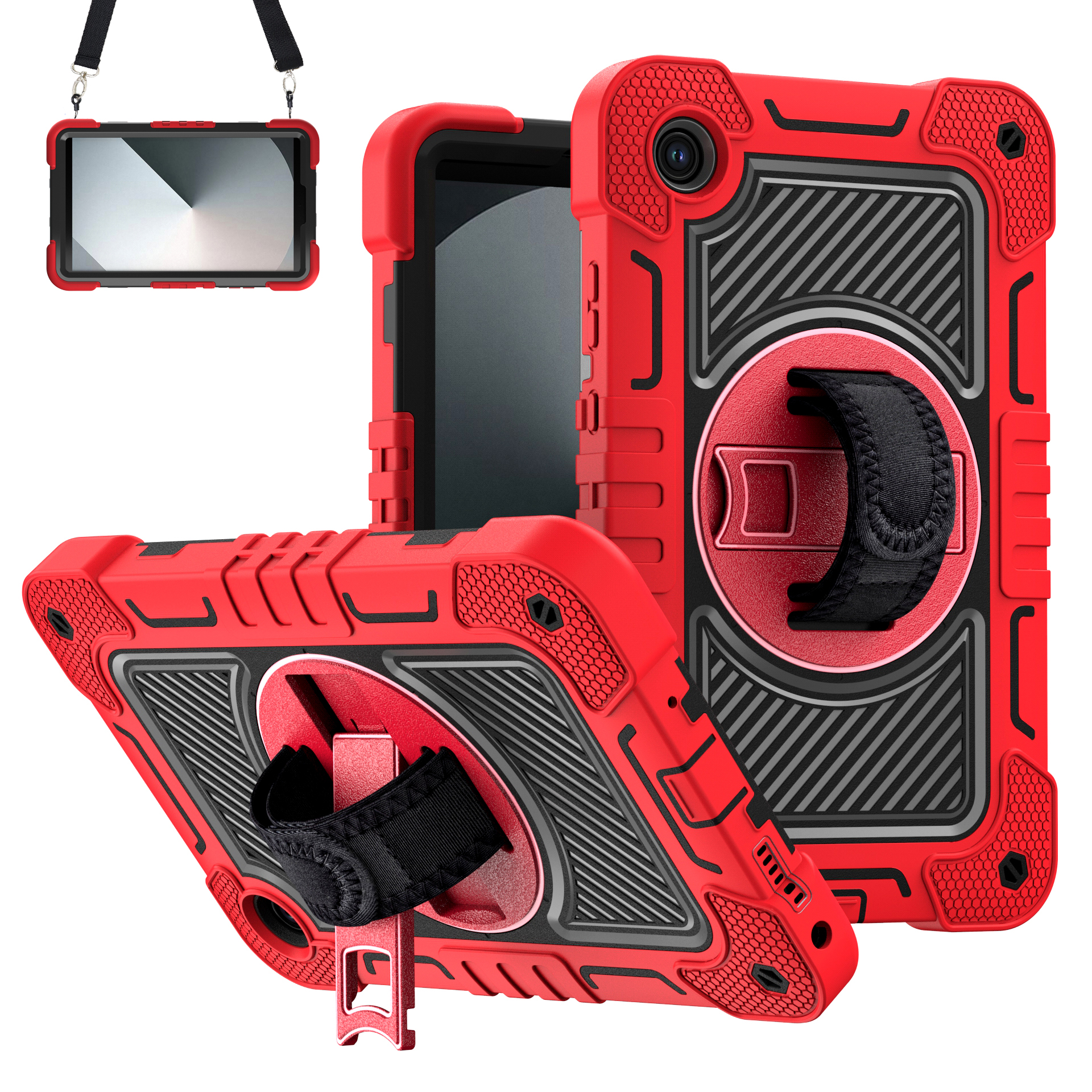 TOZIZO Red Lenovo Tab K9 Shockproof Case | 360° Swivel Stand, Secure Hand Strap & Crossbody Carry for Distributors