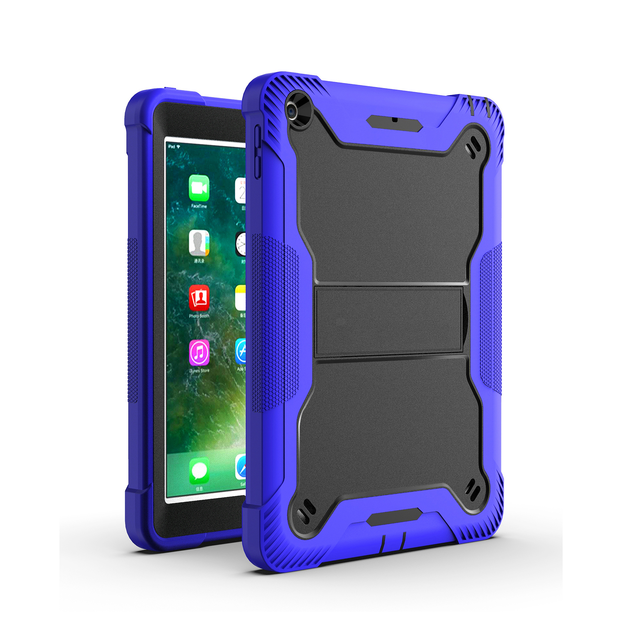 TOZIZO Dark Blue + Black 3 Layers Heavy Duty Rugged Tablet Case for iPad 10.2 Inch with Multi-Angle Kickstand
