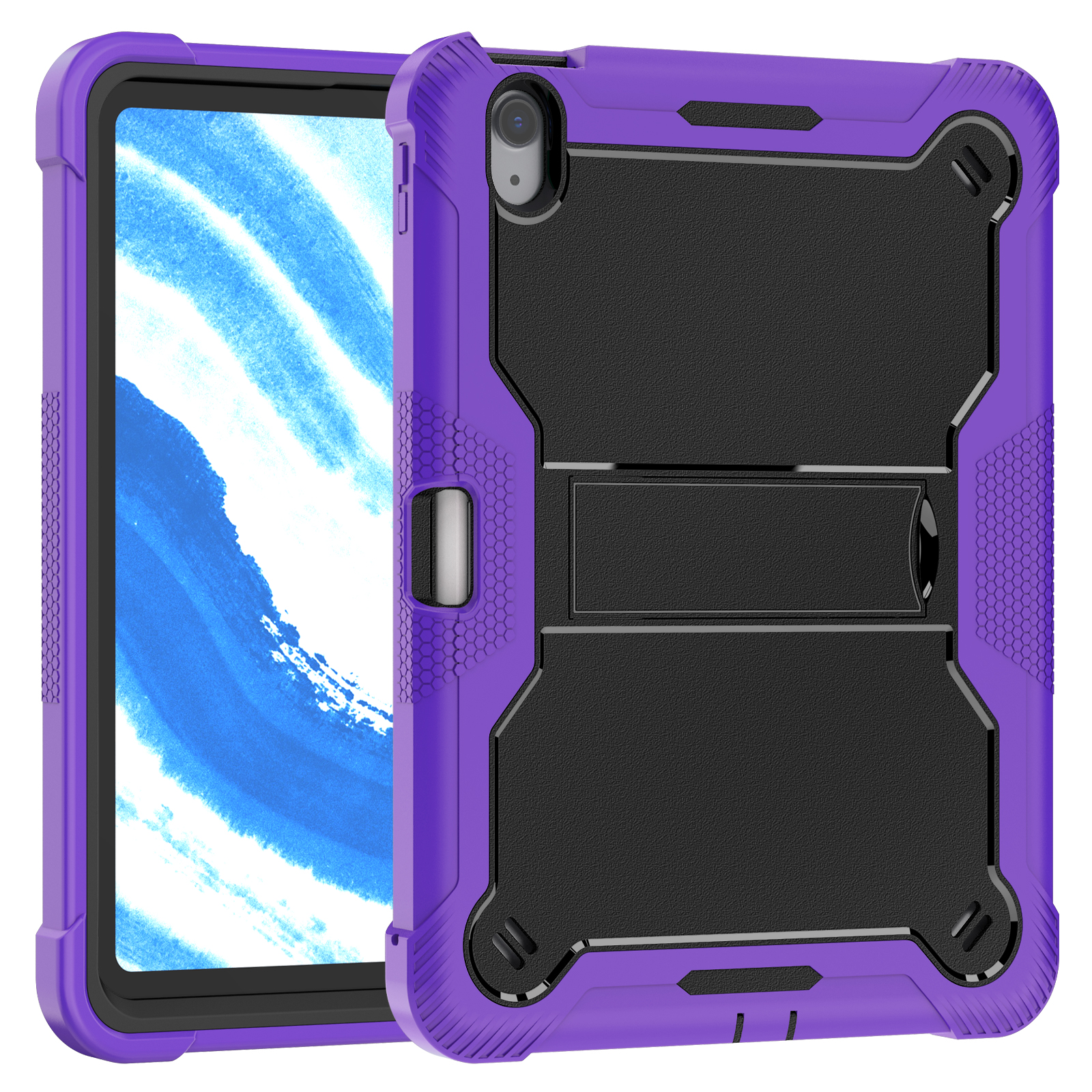 TOZIZO Purple Black Commercial Shockproof Armor for iPad Air 11, PC Silicone Hybrid Landscape Stand Case | Reseller Wholesale