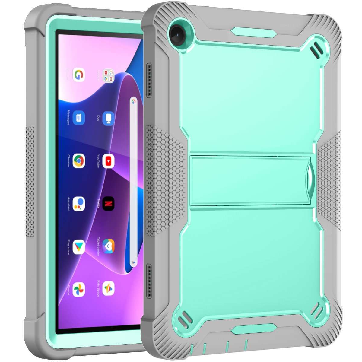 TOZIZO Grey Mint Hybrid Protective Case for Lenovo Tab M10 | Anti-Drop Anti-Slip Dust-Resistant Kickstand Cover