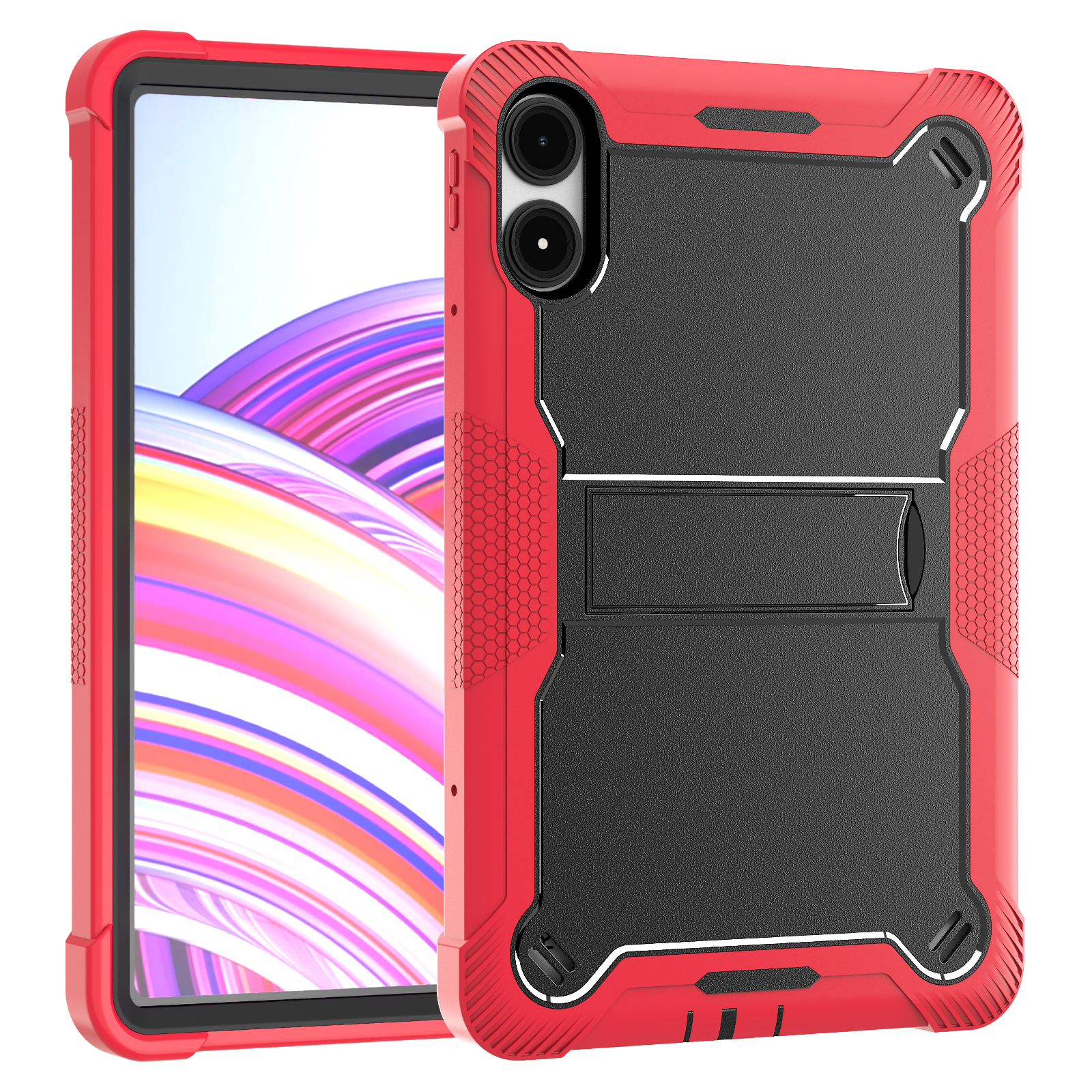 TOZIZO Red Black Heavy Duty Case for Redmi Pad Pro 12.1 with Multi-Angle Folding Stand, Anti-Slip 3-in-1 Silicone PC Armor Cover