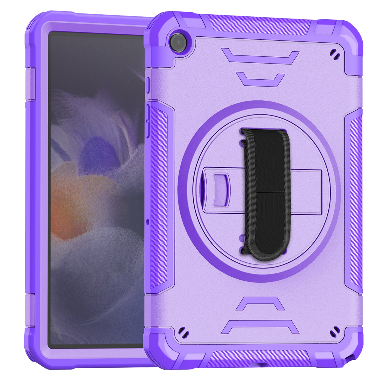 TOZIZO Purple Wholesale Defender Case for Samsung Tab A9 with Foldable Multi-Angle Stand, Adjustable Hand Strap & Widened Shoulder Strap