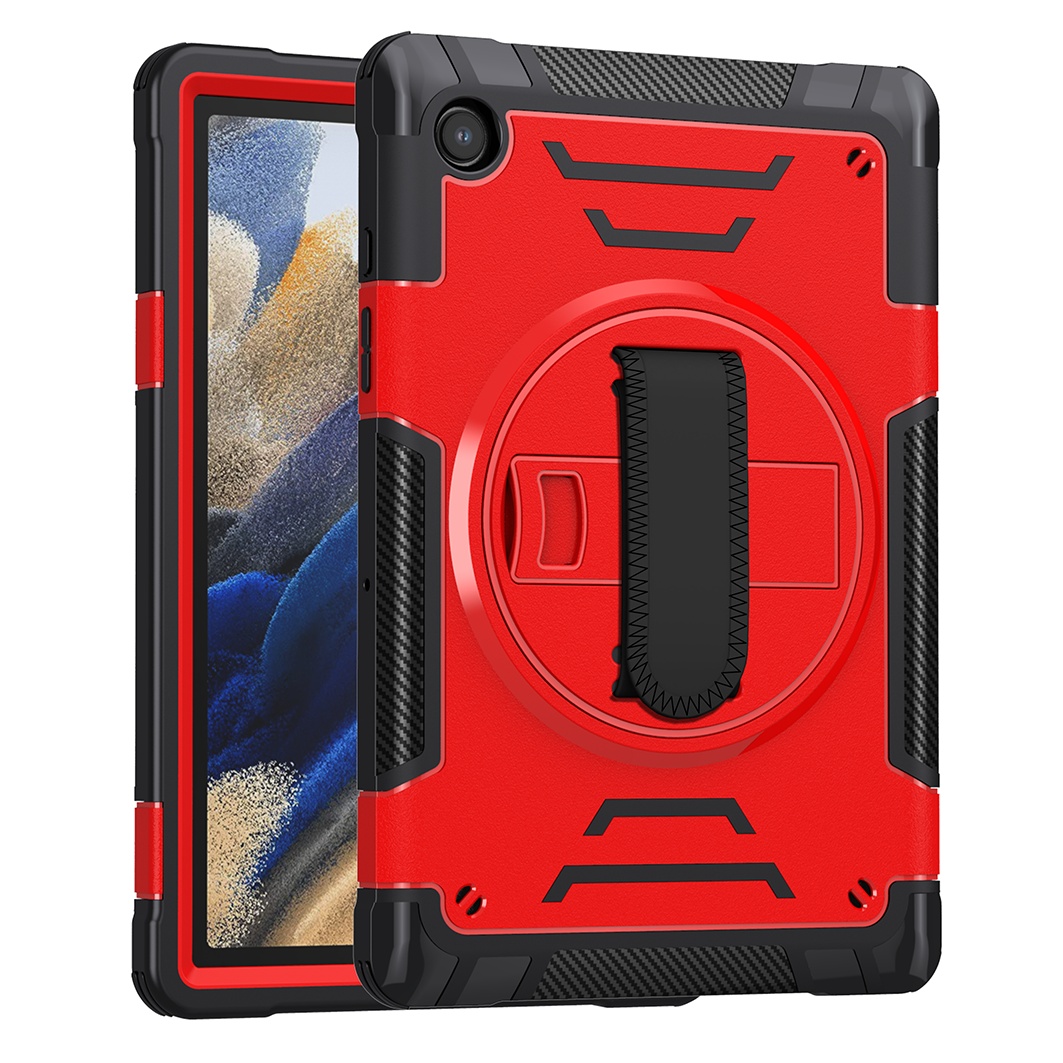 TOZIZO Red Worksite Heavy Duty Case for Samsung Tab A8 with Foldable Stand, Adjustable Hand Grip & Widened Shoulder Carry Strap