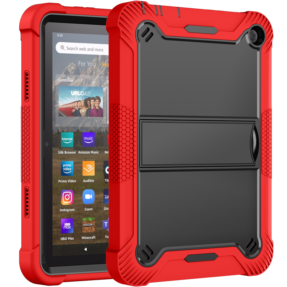 TOZIZO Red Black Rugged Case for Amazon Fire HD 8 2022 / for Fire HD 8 Plus 2022, Shockproof 3-Layer Silicone PC Cover with Foldable Landscape Kickstand for Industrial & Wholesale Buyers
