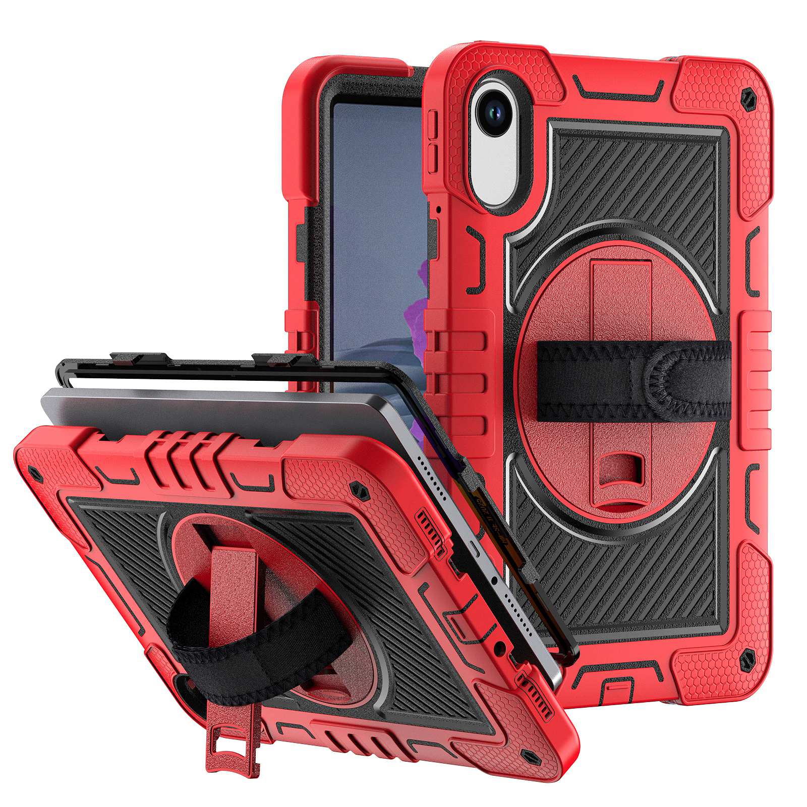 TOZIZO for Redmi Pad 2 Red Heavy Duty Shockproof Case with 360° Swivel Kickstand & Adjustable Carry Straps for Bulk Buyers