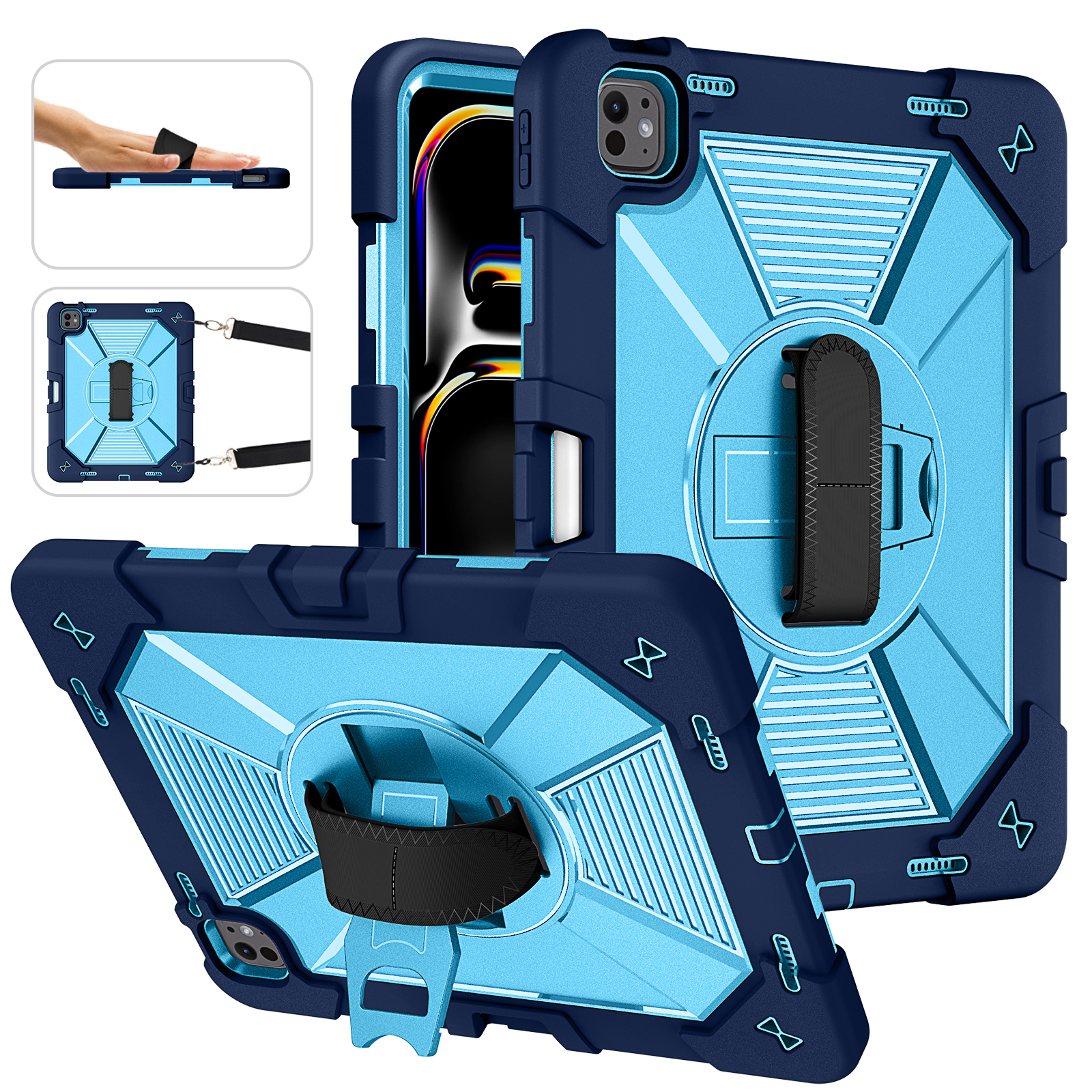 TOZIZO for iPad Pro 13 / Air 13 Navy Blue Enterprise Fleet Case with 360° Stand & Adjustable Straps