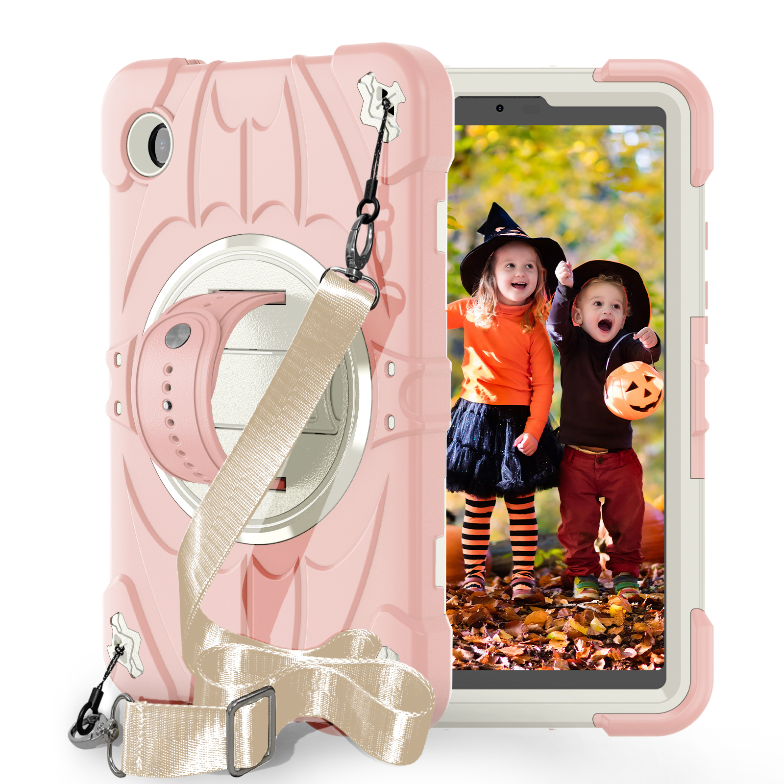 TOZIZO Samsung Galaxy Tab A11 A9 360° Rotatable Hand Strap & Kickstand Scratch-Resistant Full Protection Silicone Tablet Case
