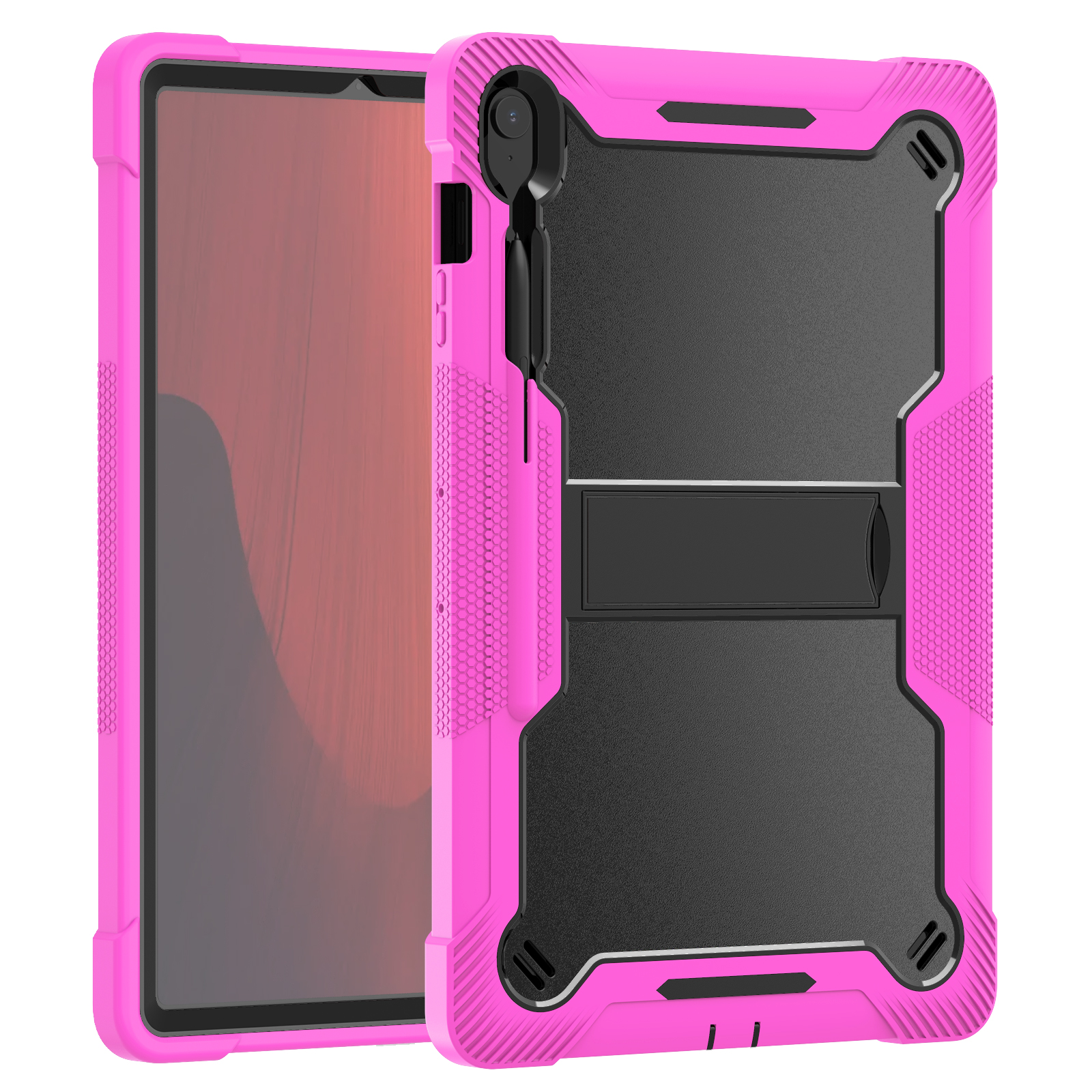 TOZIZO Rose Red Lifestyle Rugged Case for Samsung Tab S10 FE+, 3-Layer Silicone PC Armor with Foldable Multi-Angle Landscape Kickstand