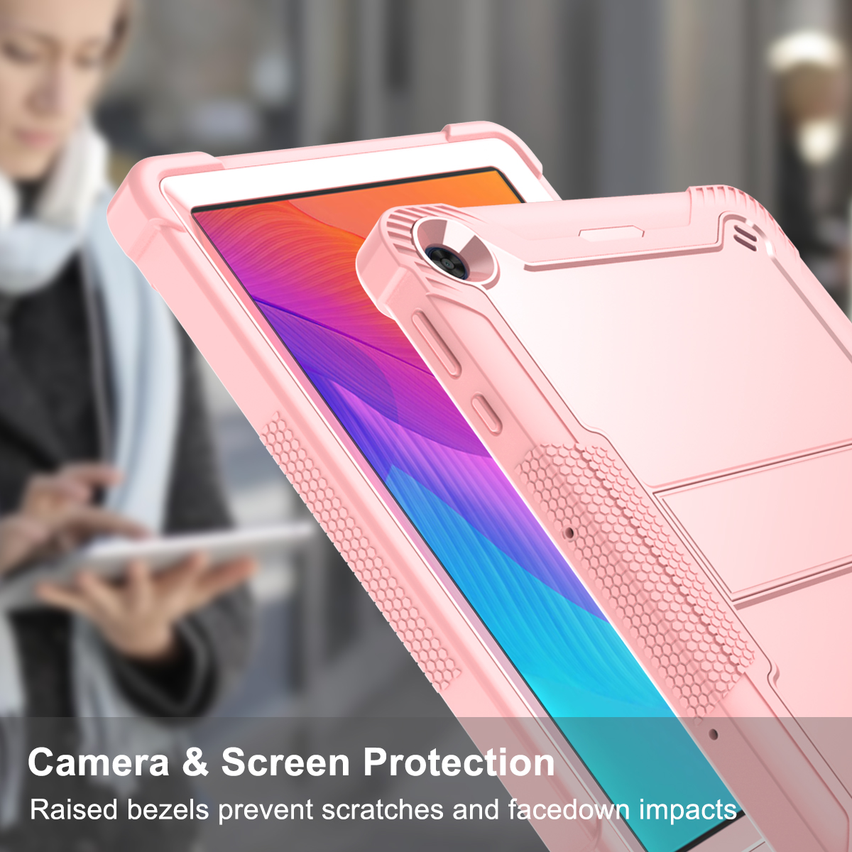 Custom Make Drop Proof Rugged Tablet Case for Huawei MatePad T10s 10.1 2020 – Pink with Stand
