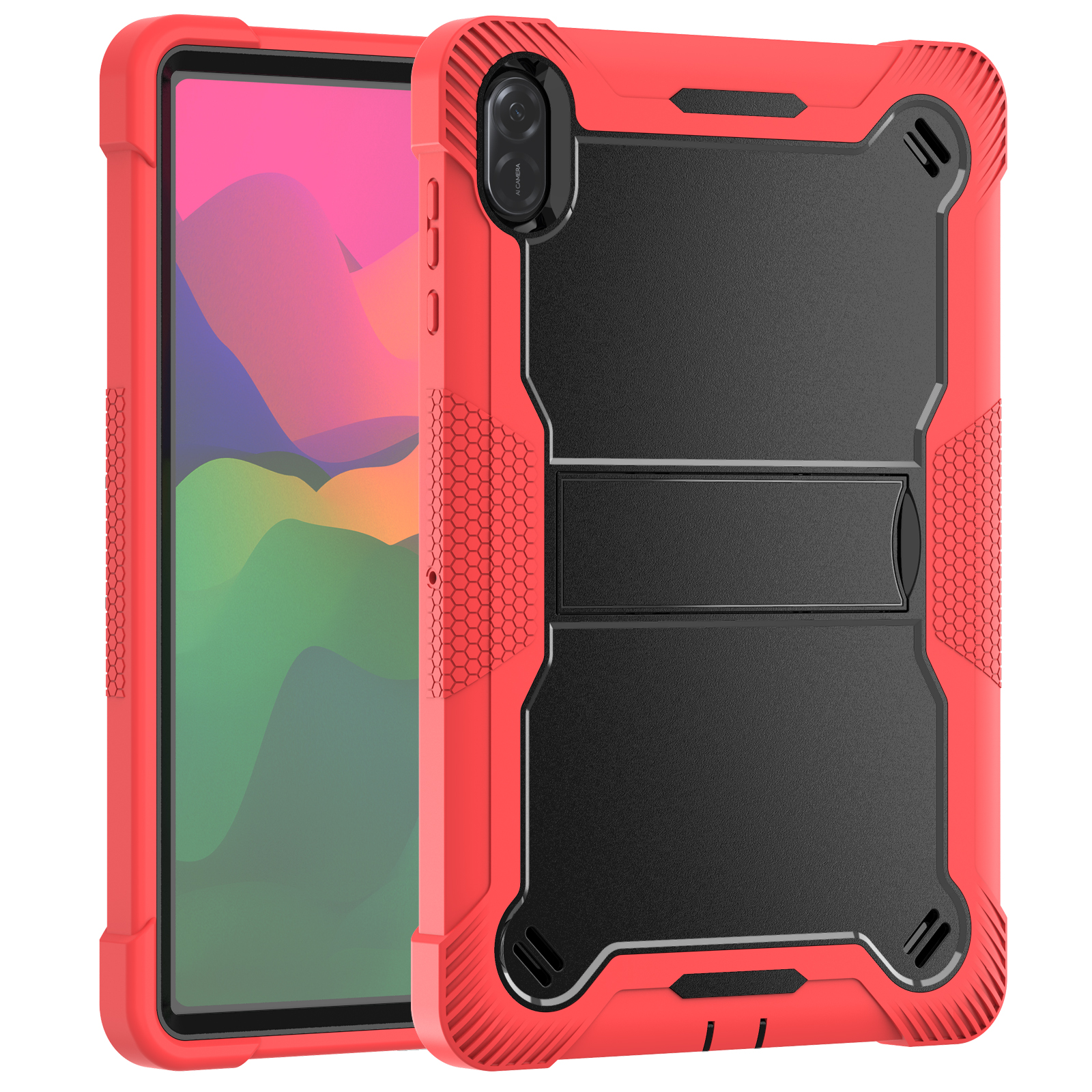 TOZIZO Red Black Heavy Duty Honor X8a 11 Inch Case – Rugged Foldable Stand Cover for Warehouse & Industrial B2B