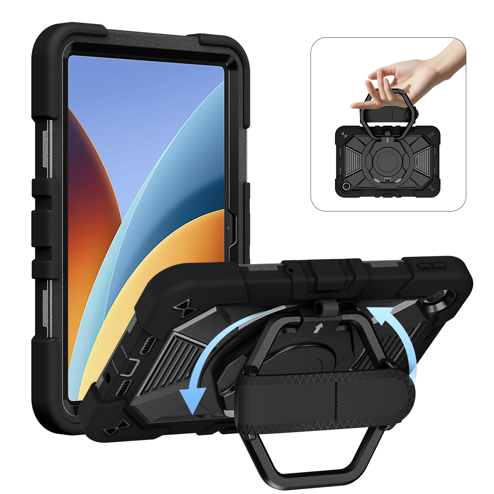 TOZIZO Black Rugged Case for Redmi Pad 2 SE 9.7 Inch | 360° Stand Hand & Shoulder Straps