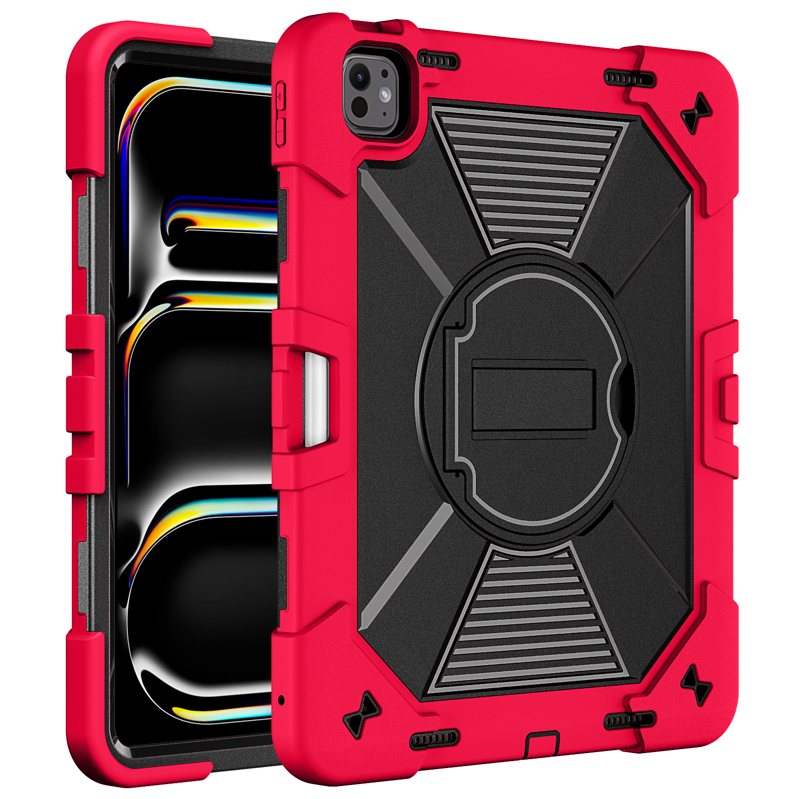 TOZIZO Red Education Shockproof Case for iPad Air 13 / iPad Pro 13, Anti-Slip Silicone PC Armor with Multi-Angle Stand
