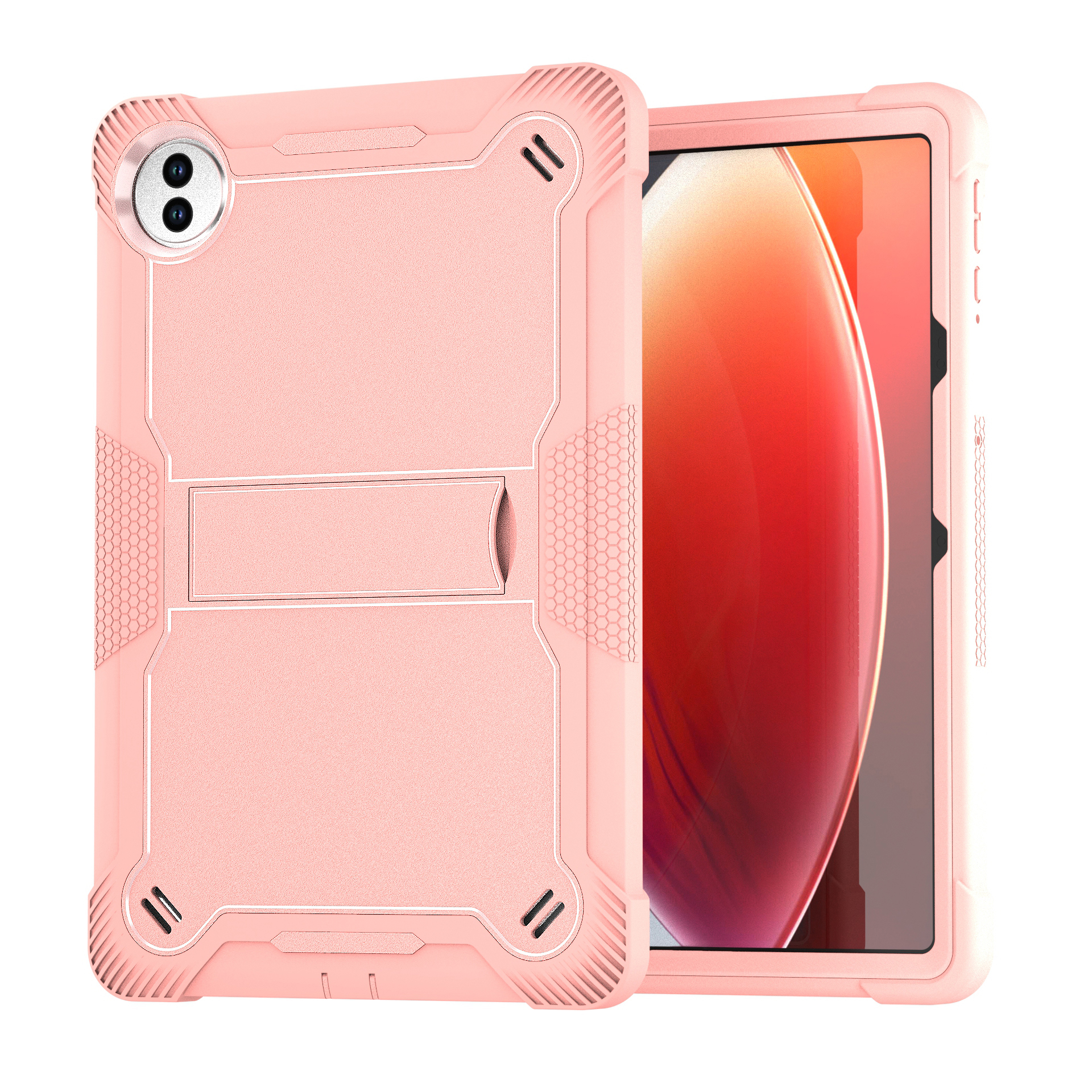TOZIZO Rose Gold Retail-Ready Case for Honor Pad 10, 3-Layer Shockproof Silicone PC Cover with Foldable Multi-Angle Landscape Stand