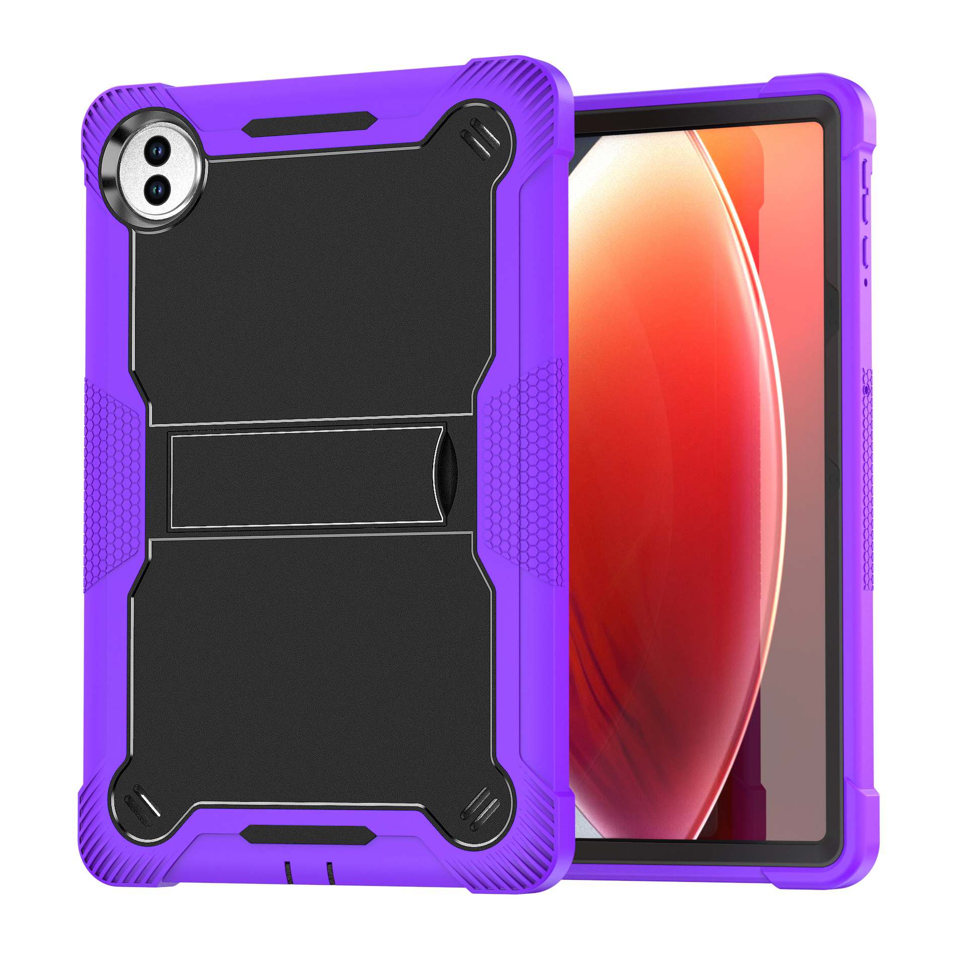 TOZIZO Purple Black Reseller Rugged Case for Honor Pad 10, 3-Layer Anti-Drop Silicone PC Cover with Foldable Multi-Angle Landscape Stand