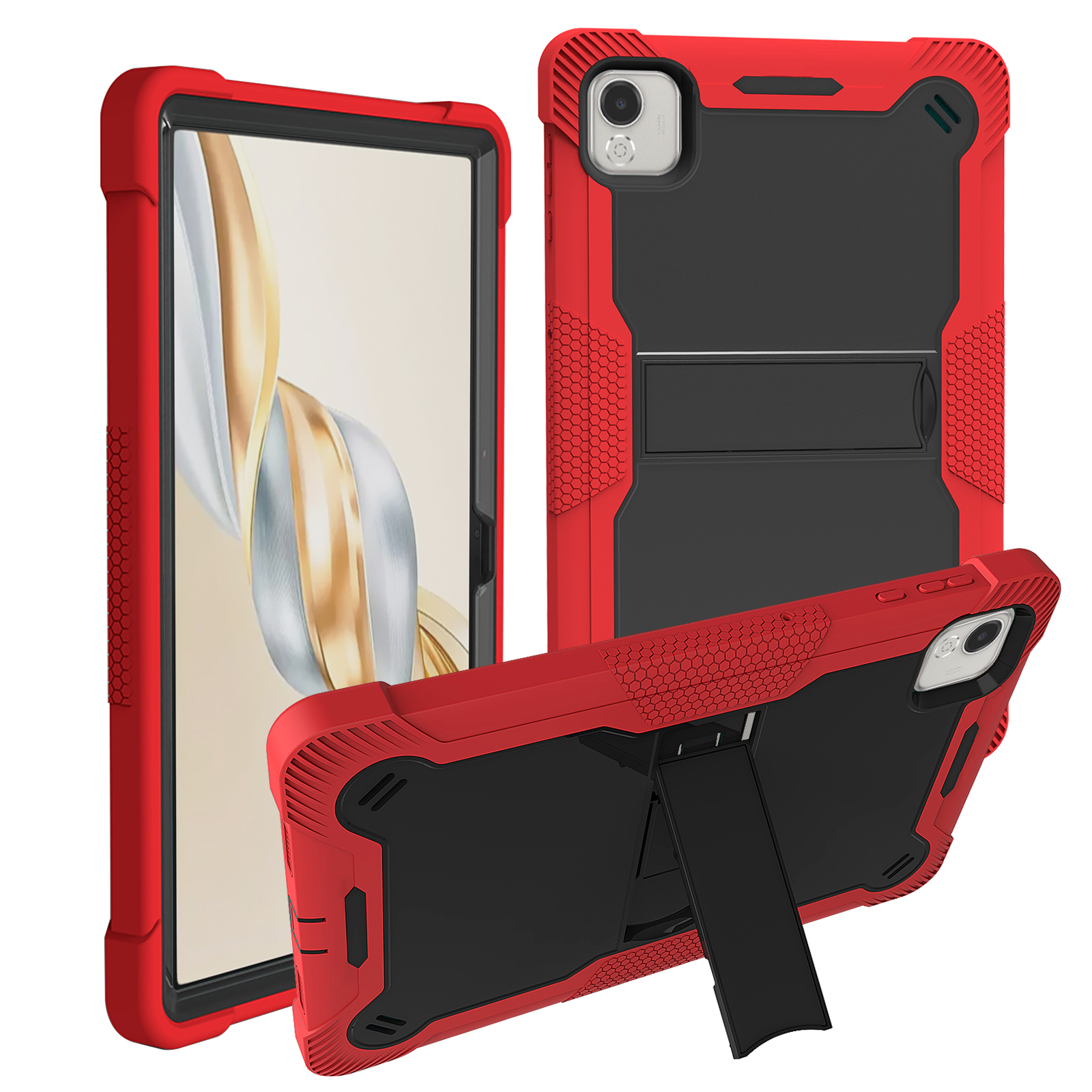 TOZIZO Heavy Duty Rugged Armor Case for Honor Pad X9A - Red Shockproof Kickstand Defender Tablet Cover