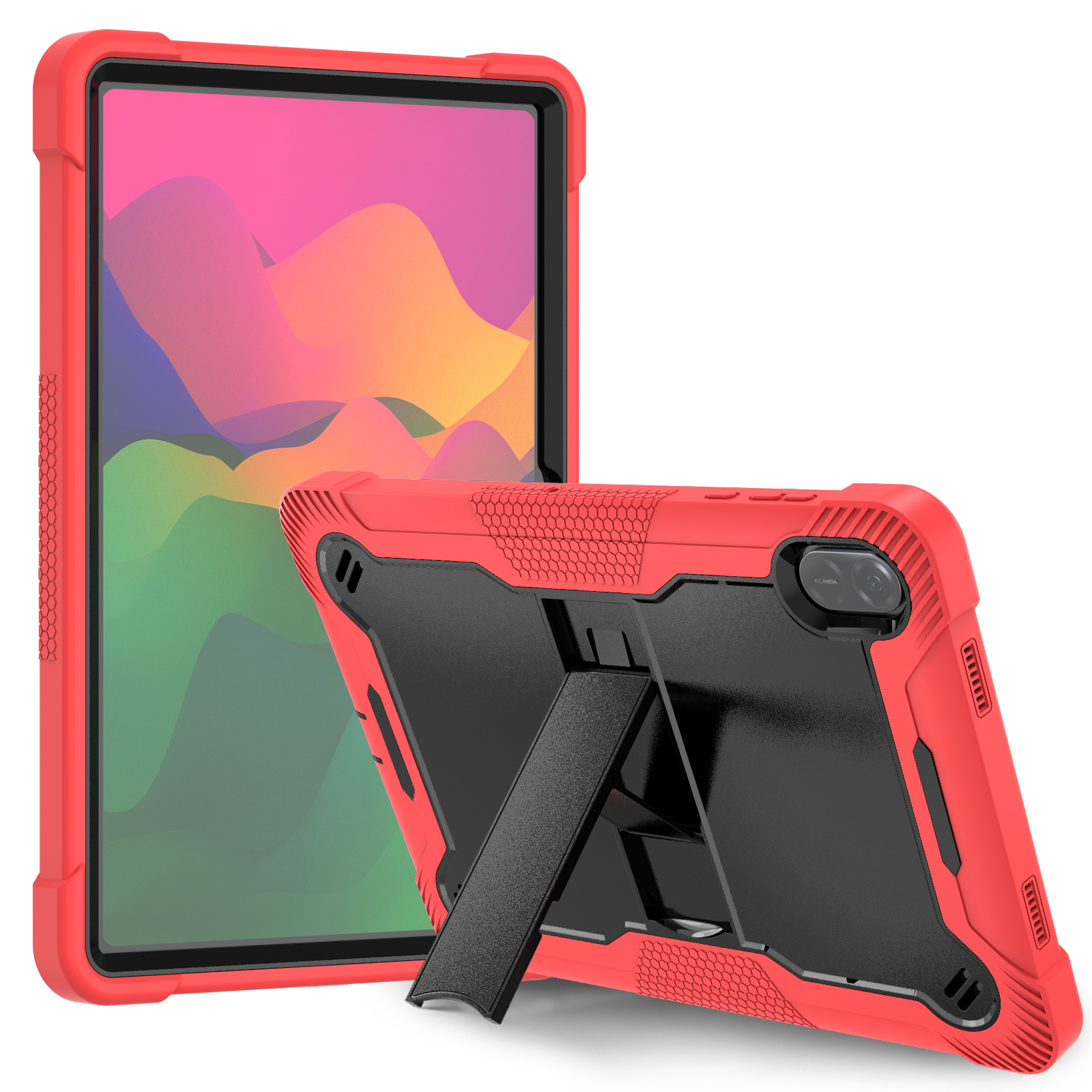 TOZIZO Red Black Honor Pad X8a Tablet Case 11 Inch, 3 Layers Heavy Duty Rugged Case with Multi Angle Kickstand