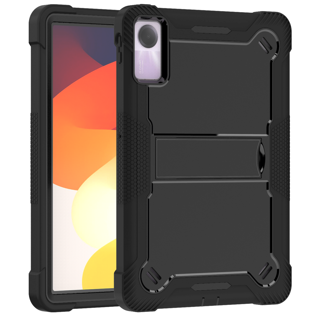TOZIZO Black 3-Layer Rugged Tablet Case for Xiaomi Redmi Pad SE | Foldable Landscape Stand PC Silicone B2B Wholesale