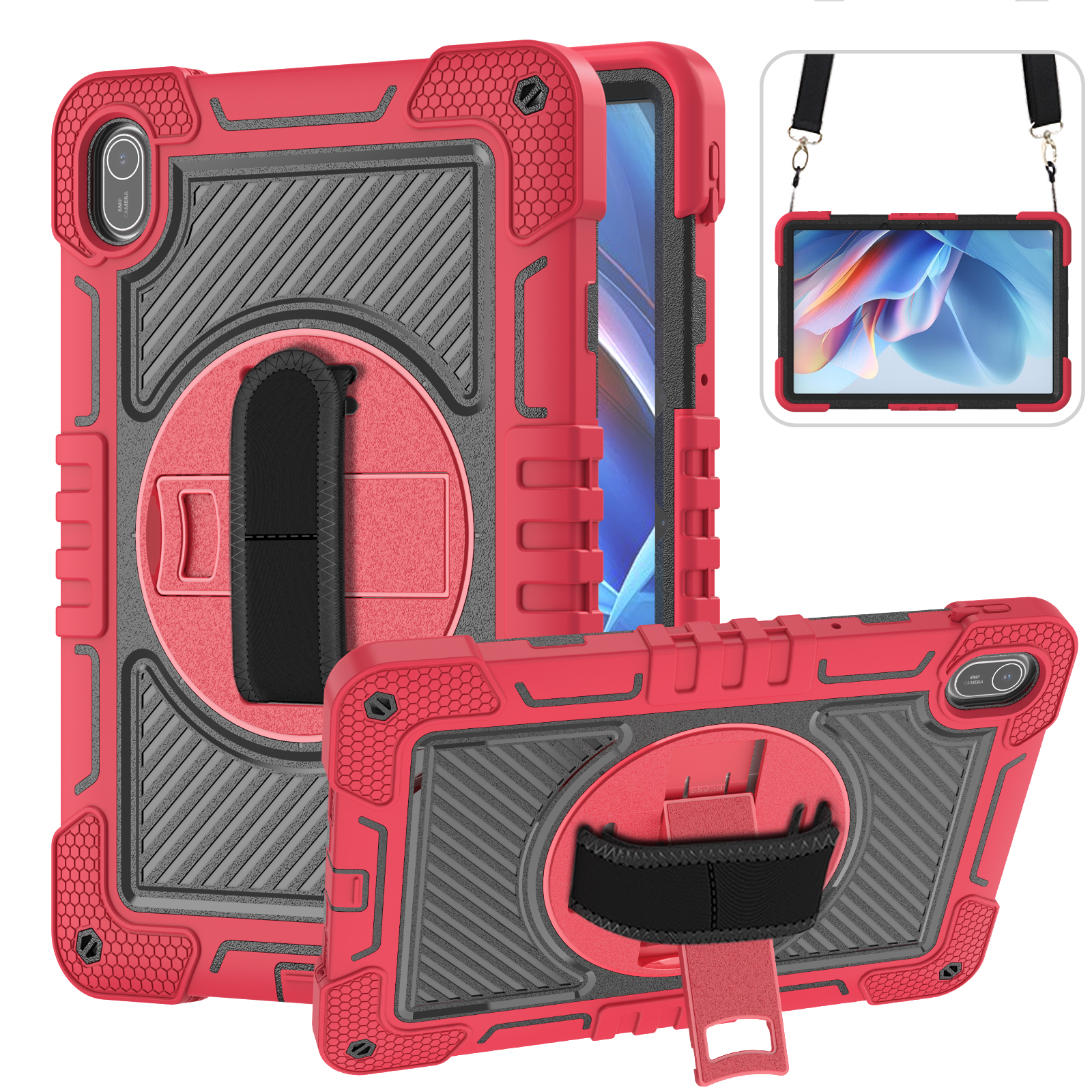 TOZIZO Huawei MatePad SE 11 Case 2024 with Hand Strap & Kickstand, Shockproof Rugged Protective Cover - Red Black