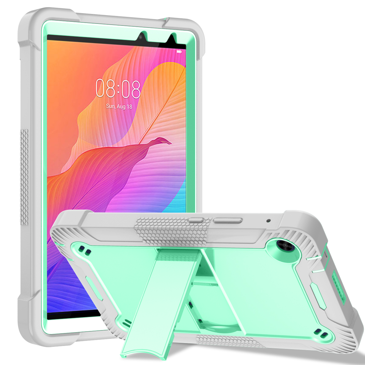 TOZIZO Huawei MatePad T8 Tablet Case 8 Inch Heavy Duty Rugged Shockproof Case with Kickstand Mint Green + Gray