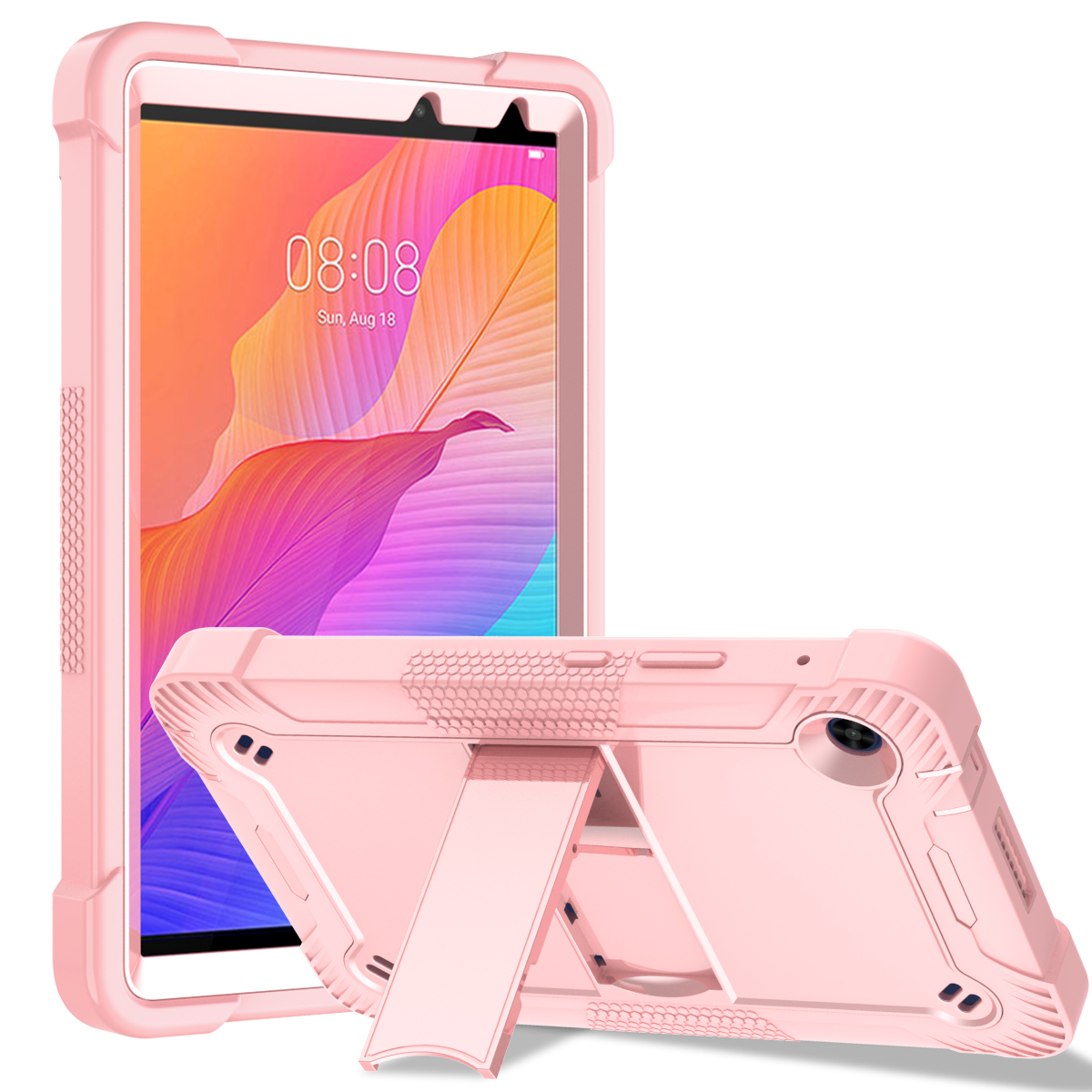 TOZIZO Huawei MatePad T8 8 Inch Silicone Tablet Case Heavy Duty Shockproof Protective Cover with Stand Pink