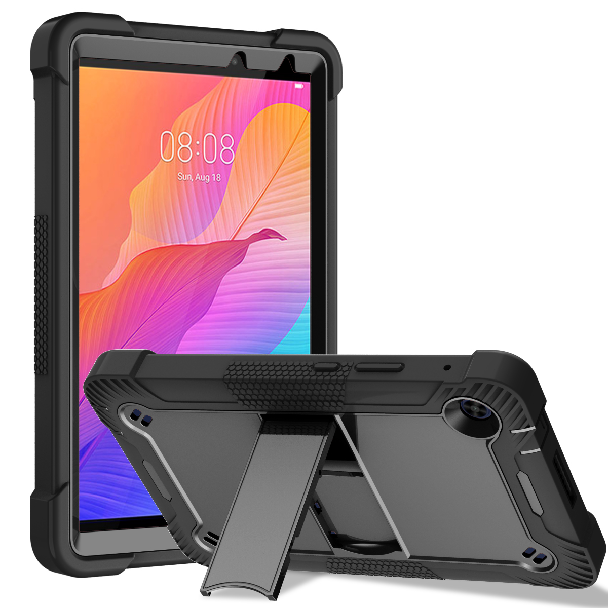 TOZIZO Huawei MatePad T8 Heavy Duty Survivor Tablet Case 8 Inch Rugged Shockproof Cover with Kickstand Black