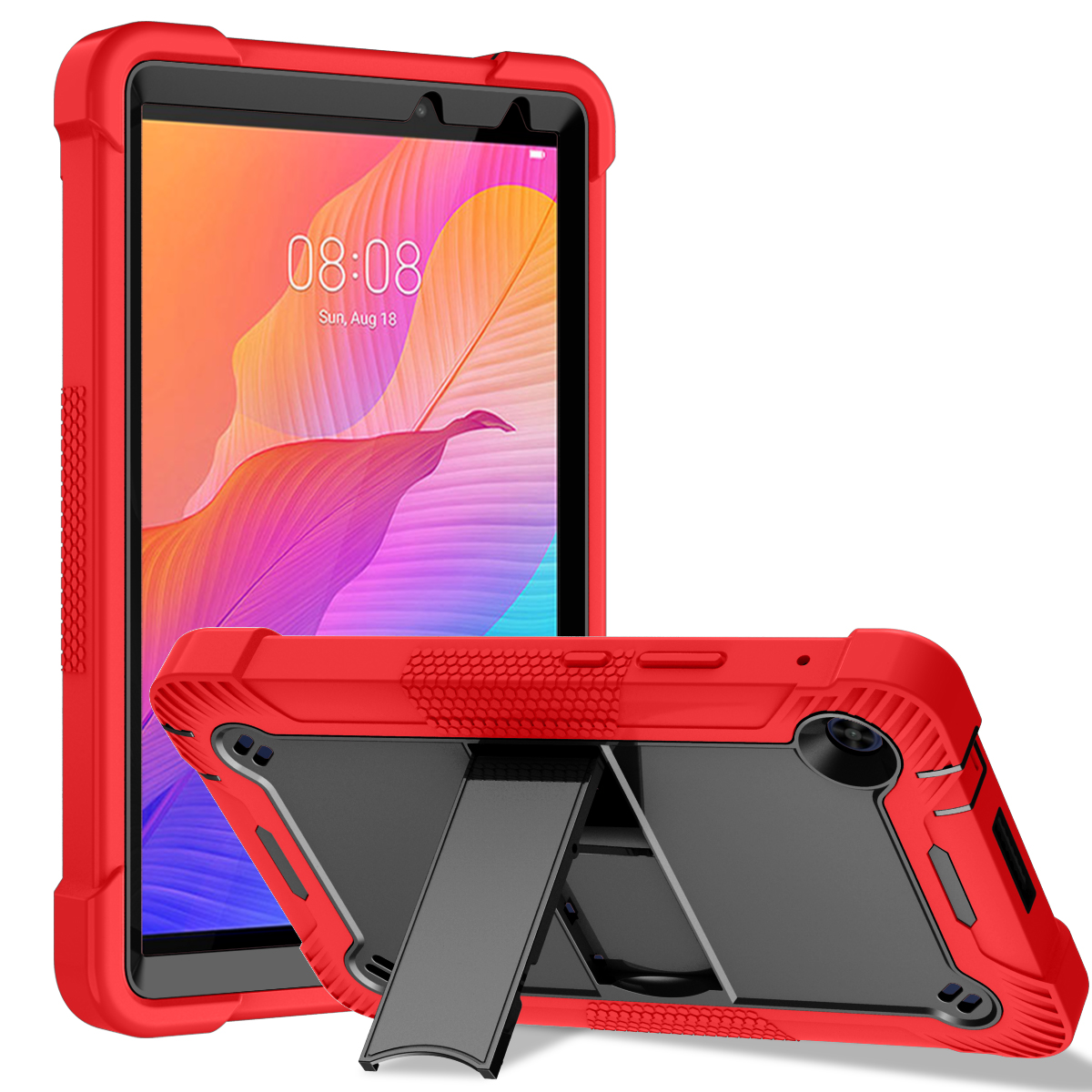 TOZIZO Huawei MatePad T8 Silicone Tablet Case Shockproof Rugged Cover with Stand Red + Black