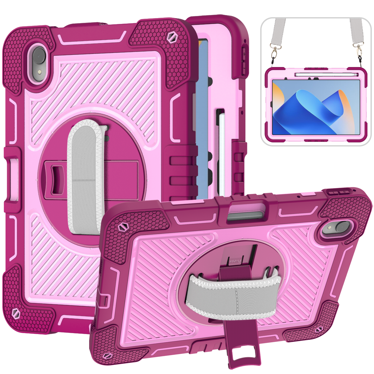 TOZIZO Huawei Matepad 11 (2023) Case with 360° Kickstand – Rose Red & Pink Rugged Silicone Cover