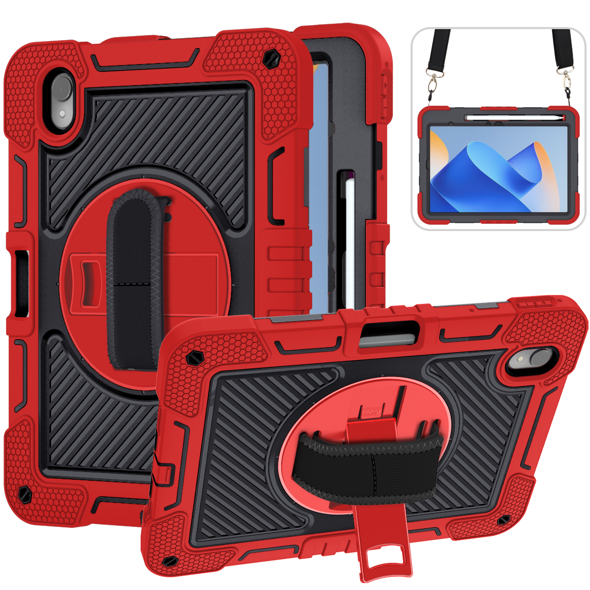 TOZIZO Heavy Duty Shockproof Tablet Case for Huawei Matepad 11 (2023) with 360° Kickstand – Red & Black