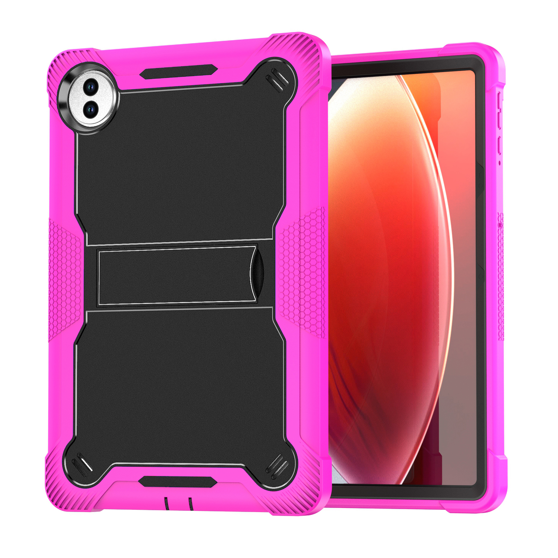 TOZIZO Rose Red High-Visibility Case for Honor Pad 10, 3-Layer Shockproof Silicone PC Tablet Cover with Foldable Multi-Angle Landscape Stand