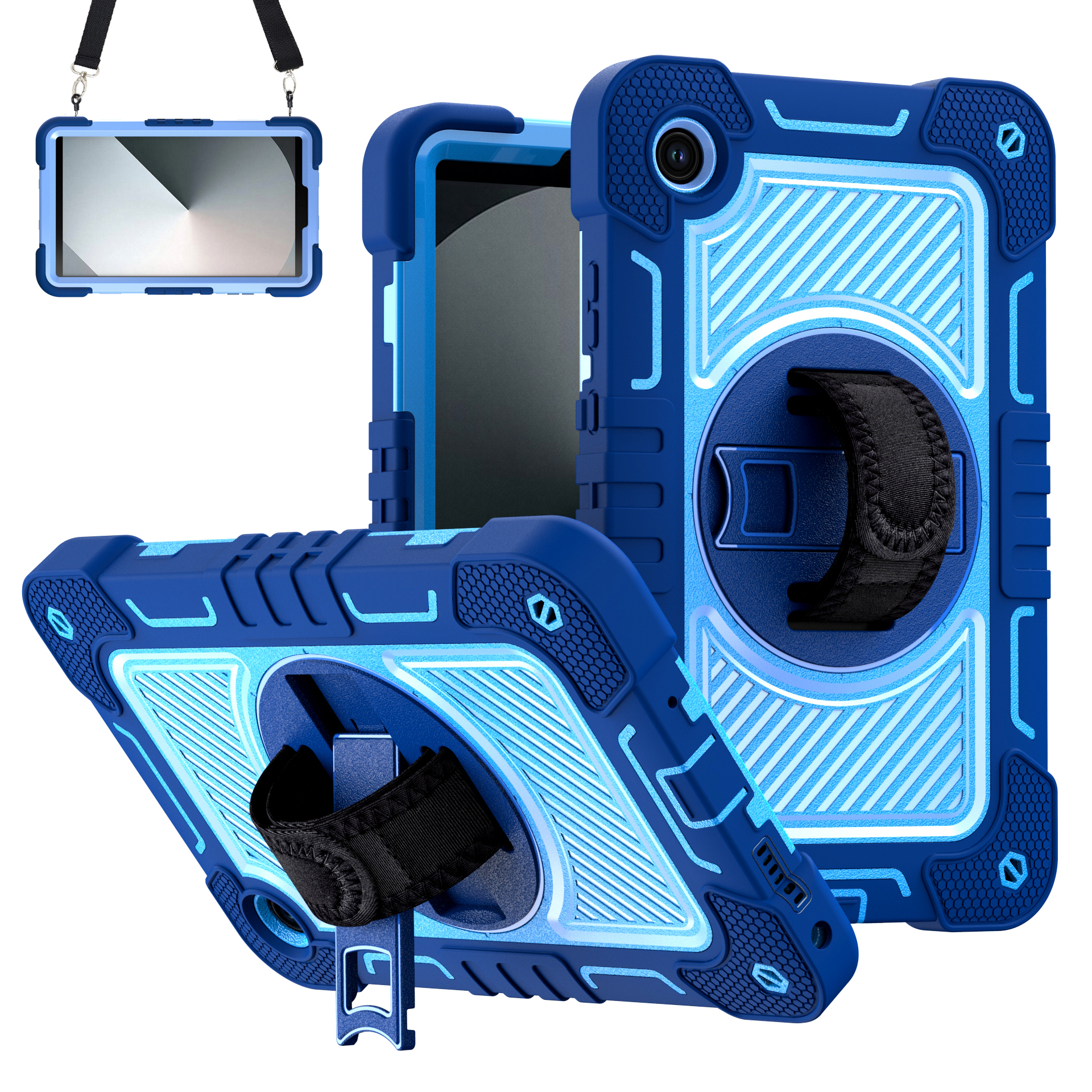 TOZIZO 360° Rotating Stand Rugged Lenovo Tab K9 8.7'' Tablet Case - Navy Blue & Sky Blue