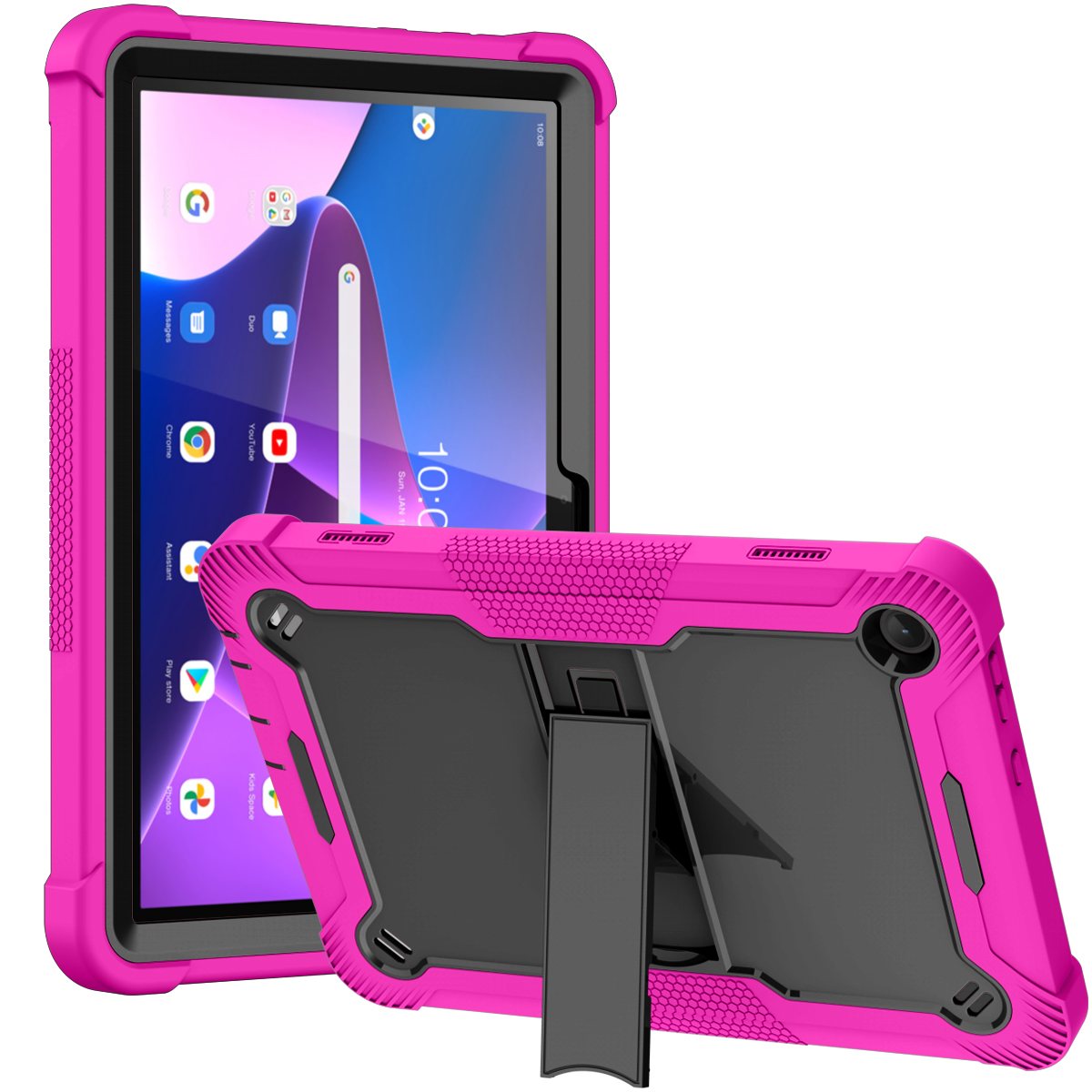 TOZIZO Rose Red + Black Kids Education Lenovo Tab M10 Tablet Case Full Body Protective Cover