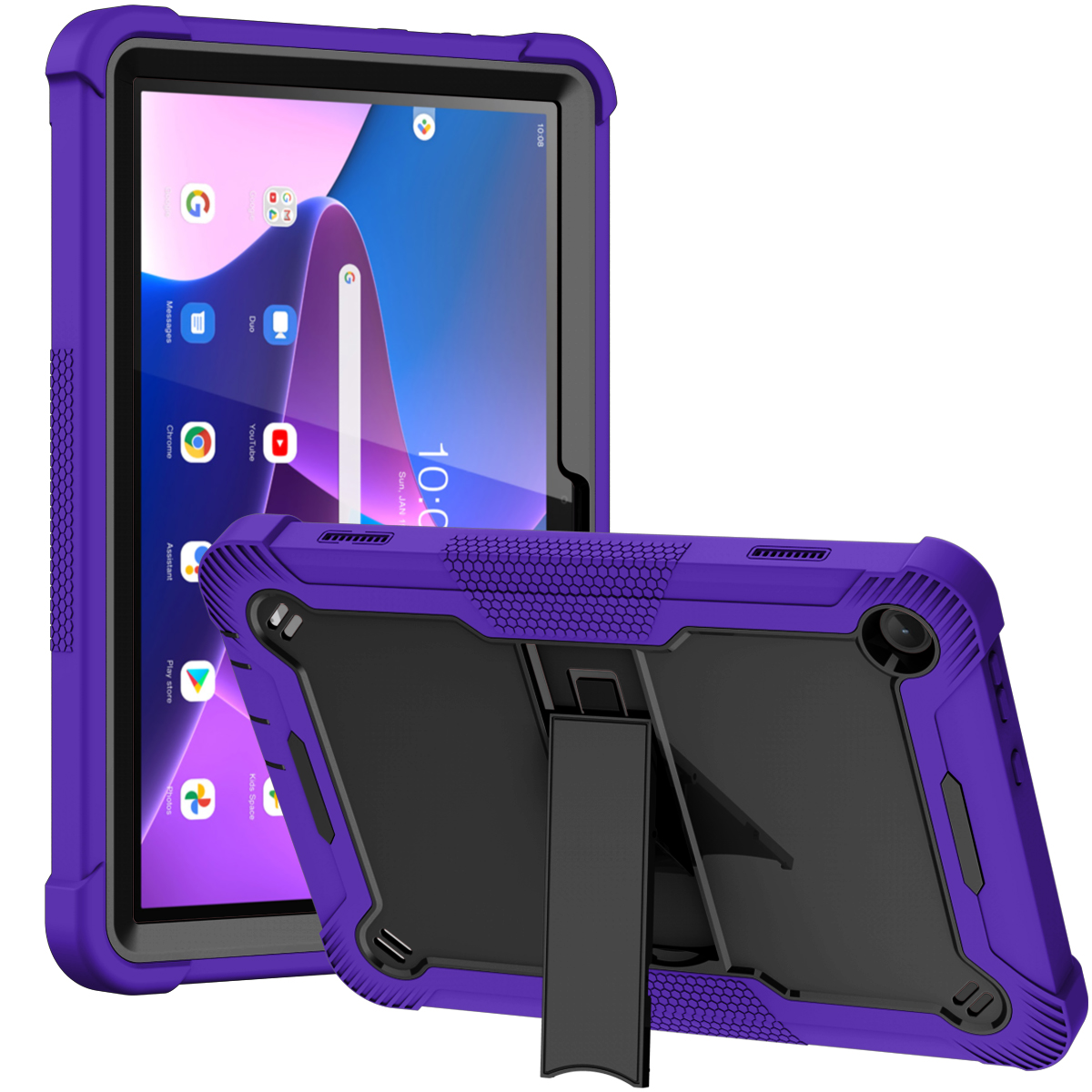 TOZIZO Purple + Black Survivor Style Lenovo Tab M10 Gen3 Tablet Cover with Kickstand