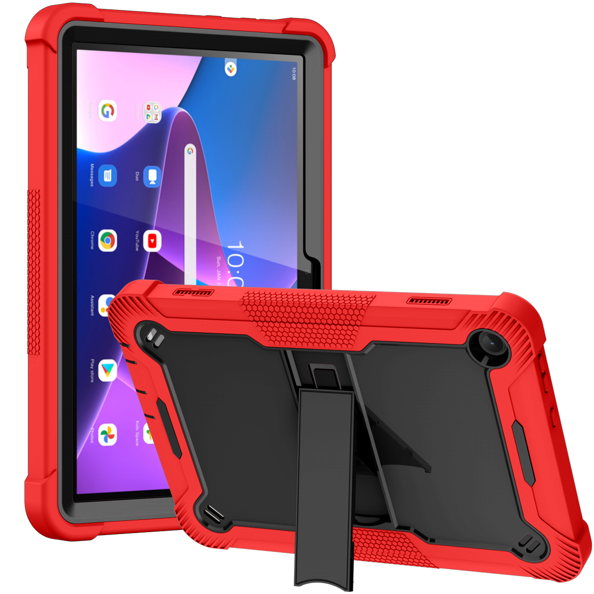 TOZIZO Red + Black Heavy Duty Lenovo Tab M10 Gen3 Silicone Tablet Case with Stand
