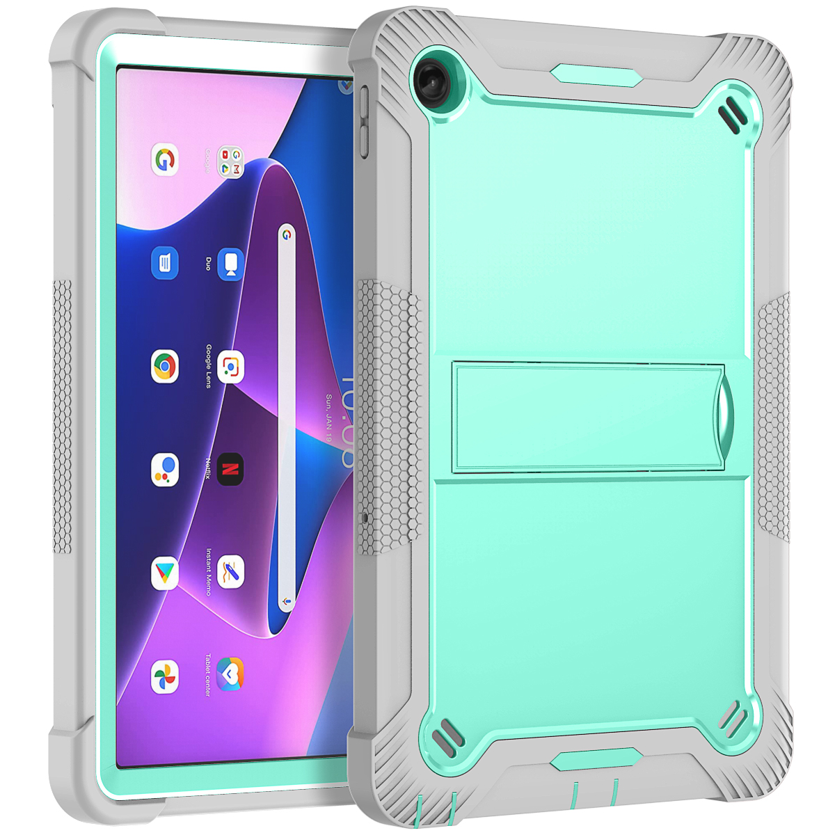 TOZIZO Mint Green + Gray Lenovo Tab M10 Plus Tablet Case Heavy Duty Rugged Shockproof with Kickstand