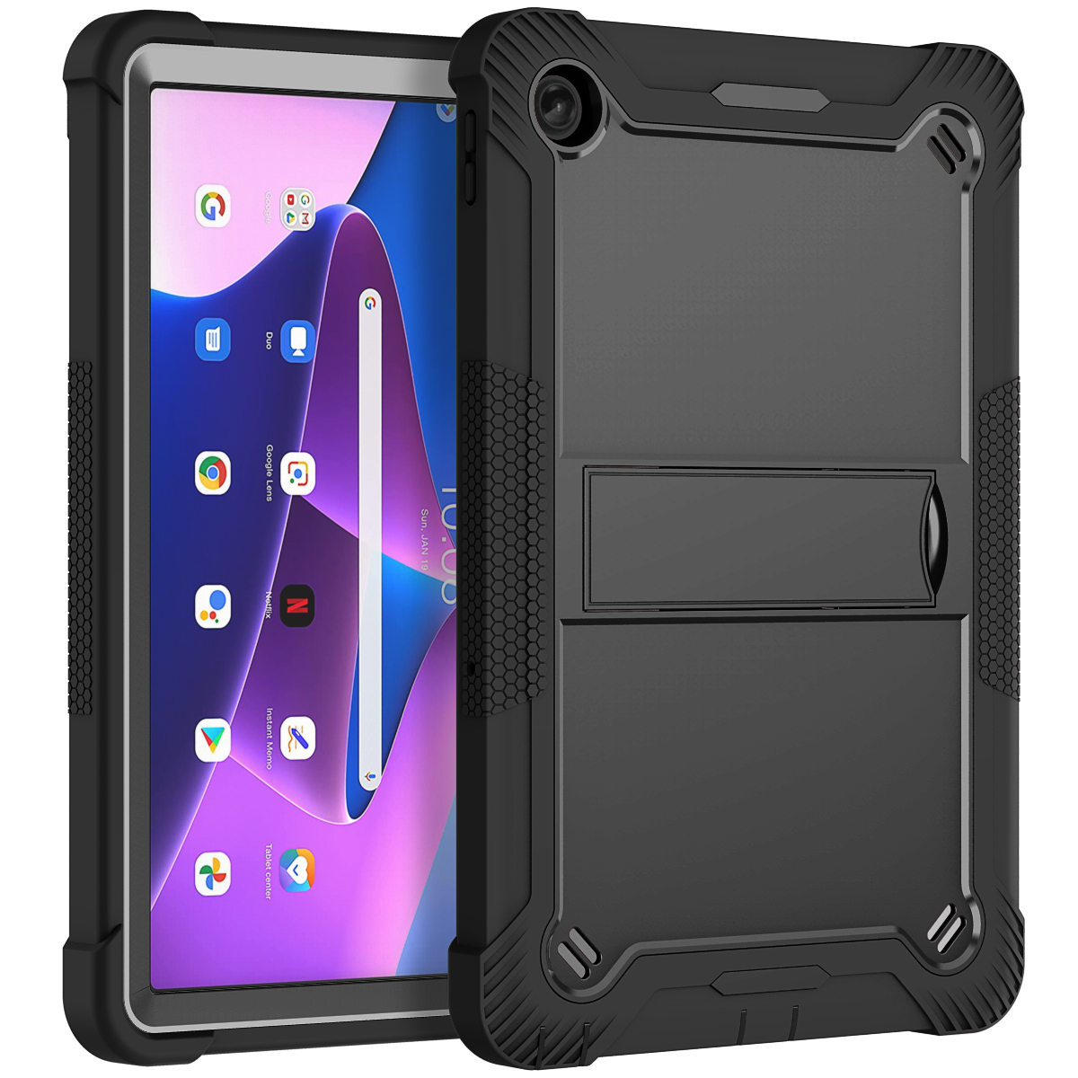 TOZIZO Black Lenovo Tab M10 Plus Heavy Duty Rugged Tablet Case Shockproof Protective Cover with Stand