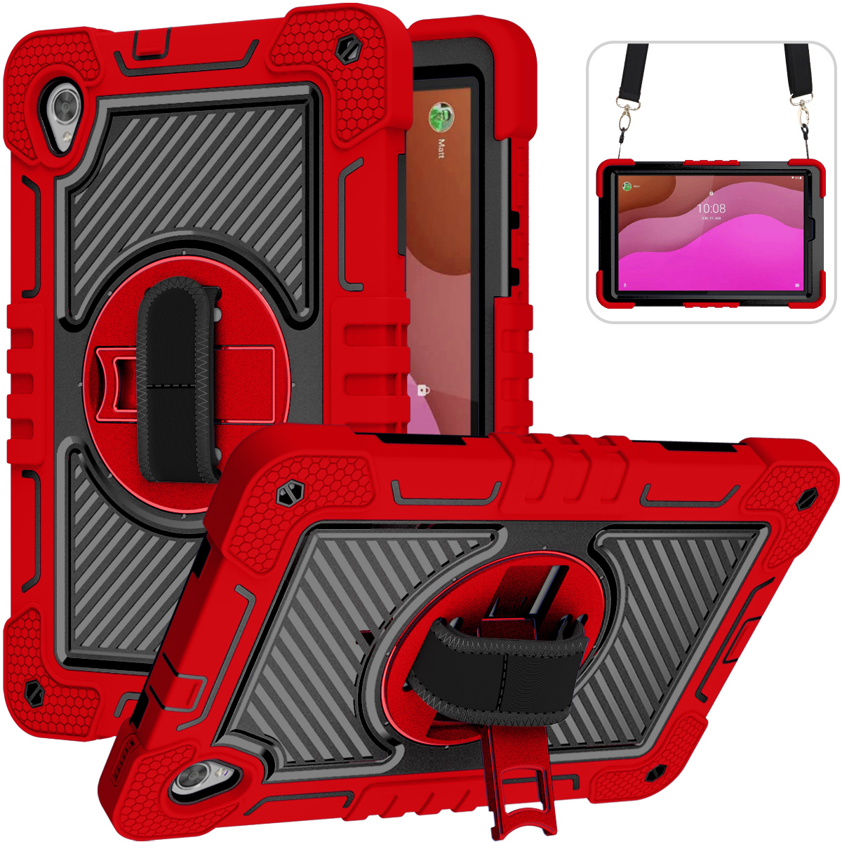 TOZIZO Red & Black Rugged Case for Lenovo Tab M10 HD X306 10.1 Inch