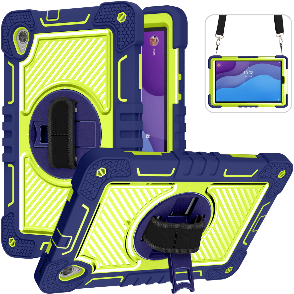 TOZIZO Navy Blue & Yellow Green Rugged Case for Lenovo Tab M10 HD X306 10.1 Inch