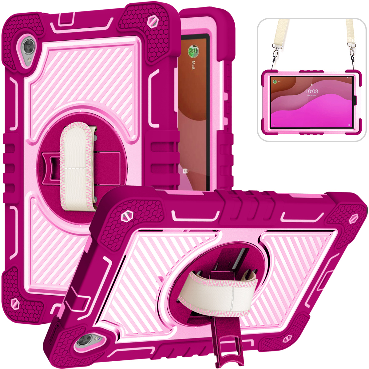 TOZIZO Rose Red & Pink Case for Lenovo Tab M10 HD X306 10.1 Inch Tablet Cover With Hand &Shoulder Strap