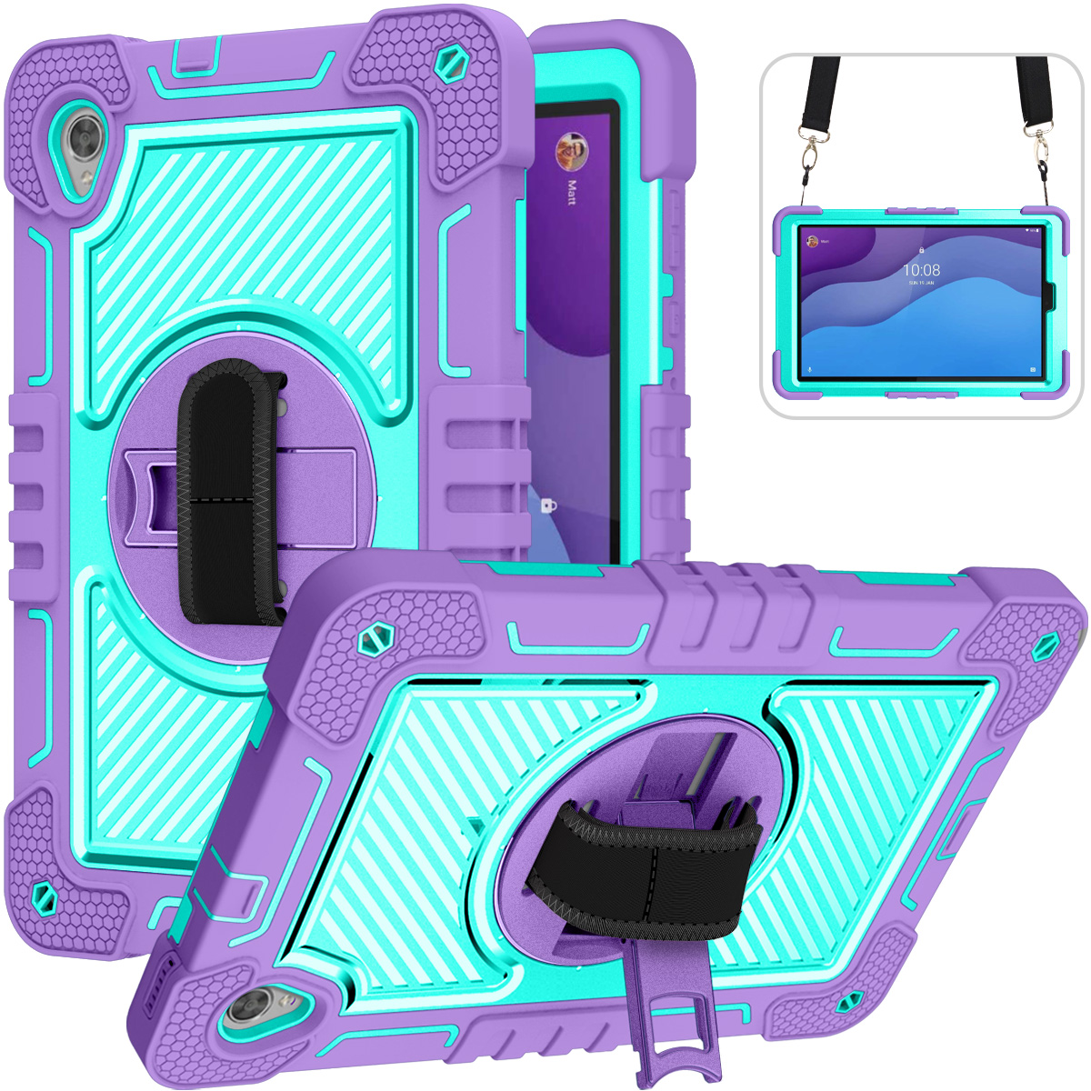 TOZIZO Purple & Mint Green Rugged Case for Lenovo Tab M10 HD X306 10.1 Inch