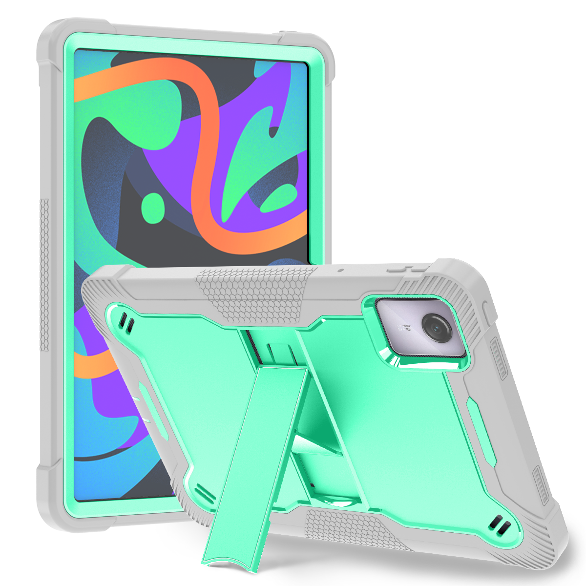 TOZIZO Lenovo Tab M11 2024 Tablet Case 11 Inch Heavy Duty Rugged Shockproof Kickstand Cover Mint Green Gray