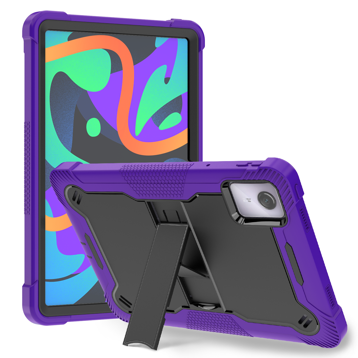 TOZIZO Lenovo Tab M11 2024 Heavy Duty Tablet Case Rugged Armor Kickstand Purple Black