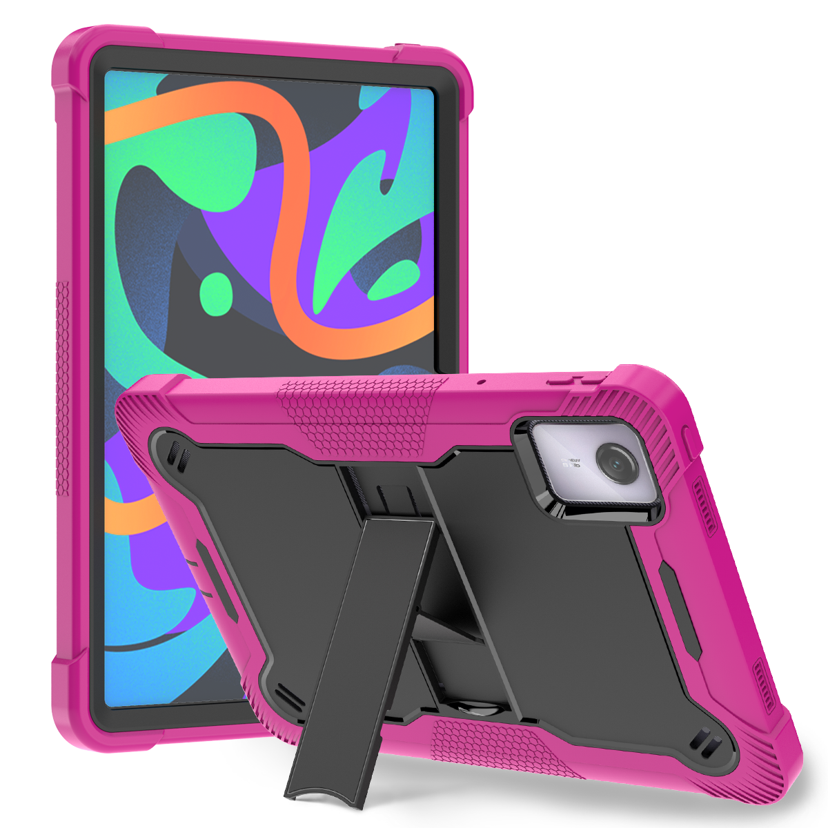 TOZIZO Lenovo Tab M11 2024 Silicone Tablet Case Heavy Duty Rugged Stand Cover Rose Red Black